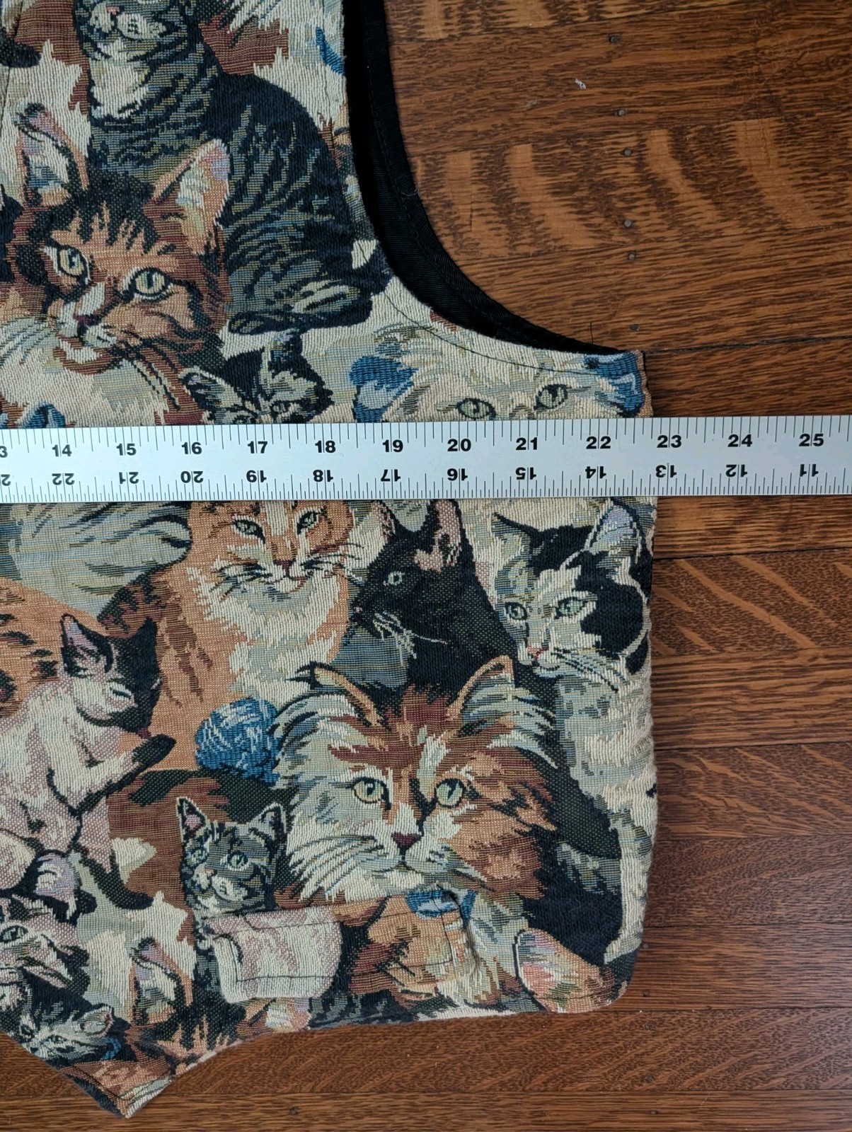 Vintage Handmade KITTY CATS Vest Tapestry Women’s XL Grandmacore Black Lined