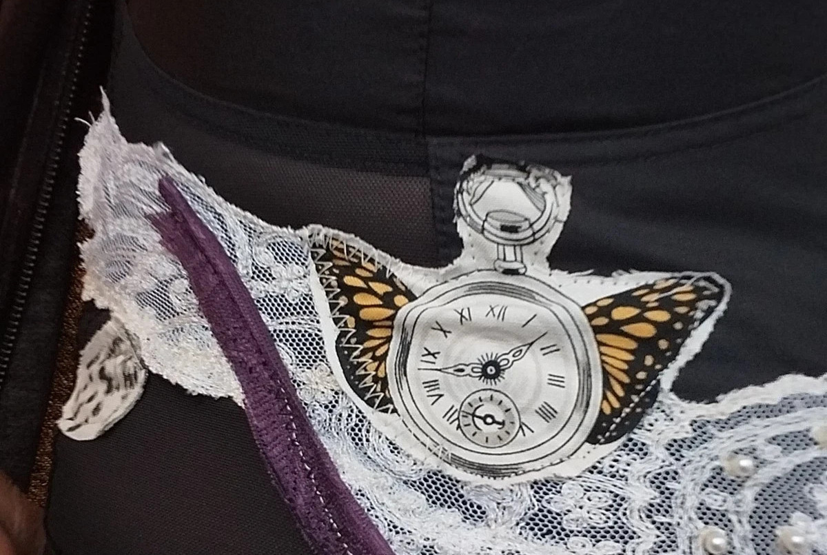 VTG BULLET BRA POINTY WAIST NIP GIRDLE BUSTIER BAT ART STEAMPUNK 42DD SPIDER WEB