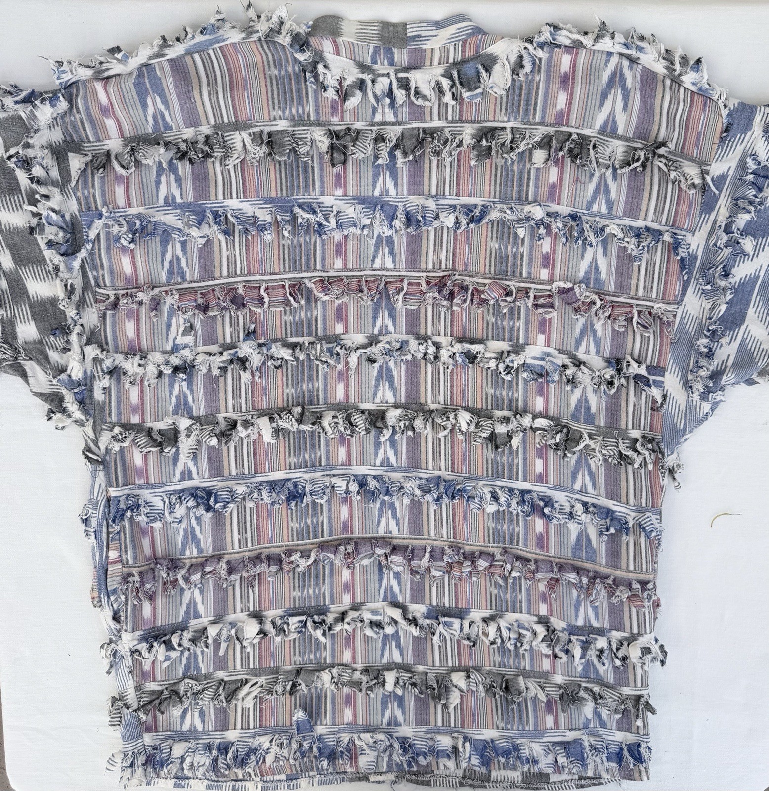 Paula Sweet Muslin Mink Ikat Lightweight Cotton Gray White Blue Jacket LARGE