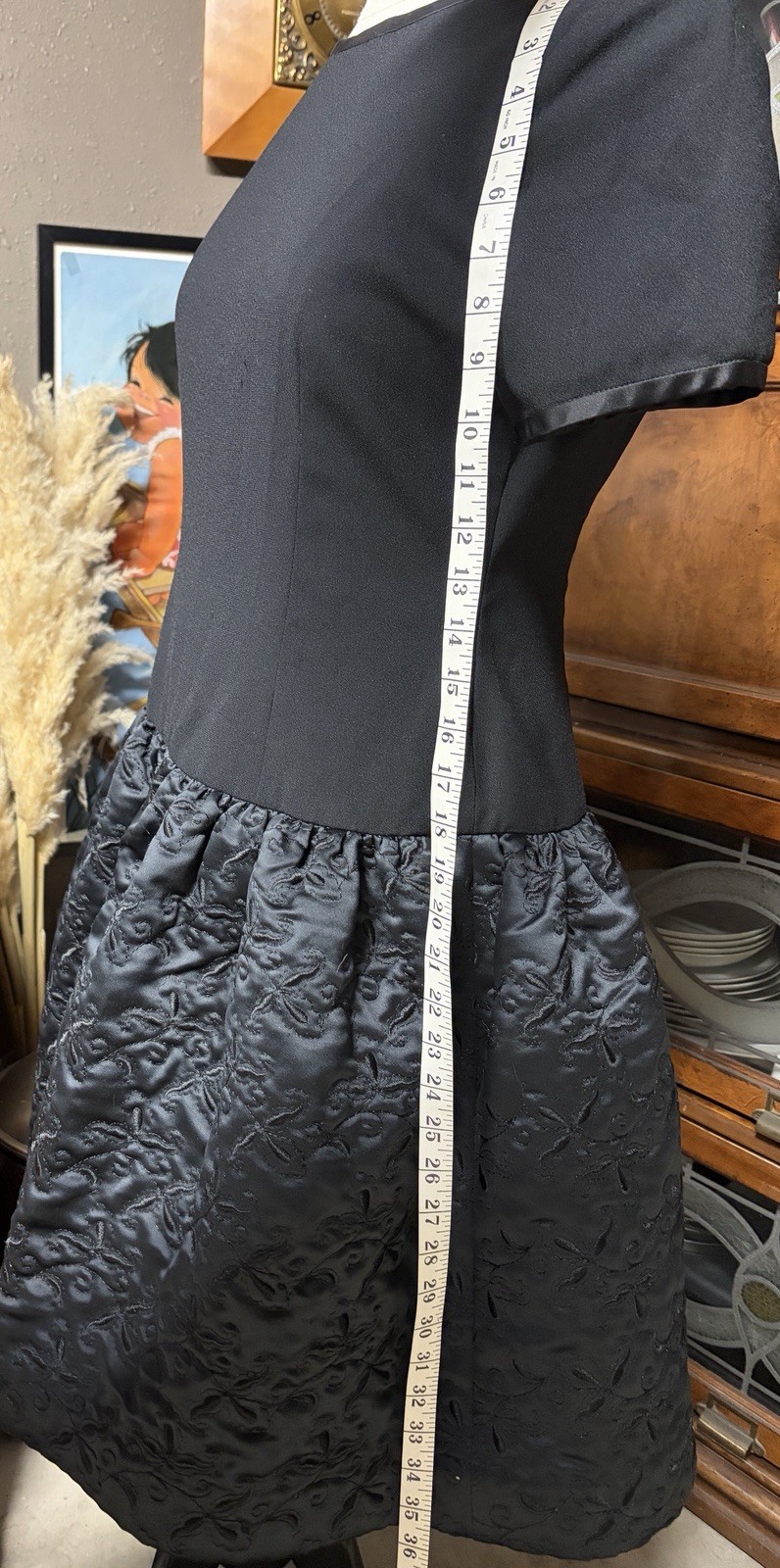 Black Dress Bill Blass Vintage Designer Size 12 / Drop Waist /Full Quilted Skirt