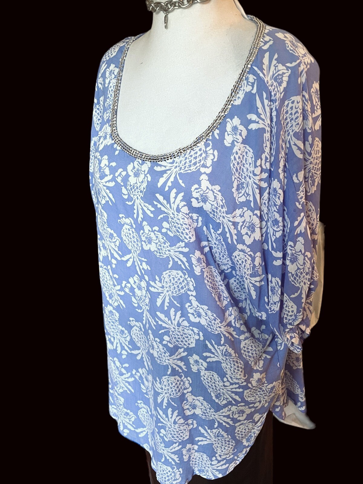 Beth & Tracie Barbados Luxury Resort Wear Glam Vintage 90s Top Floral Size L