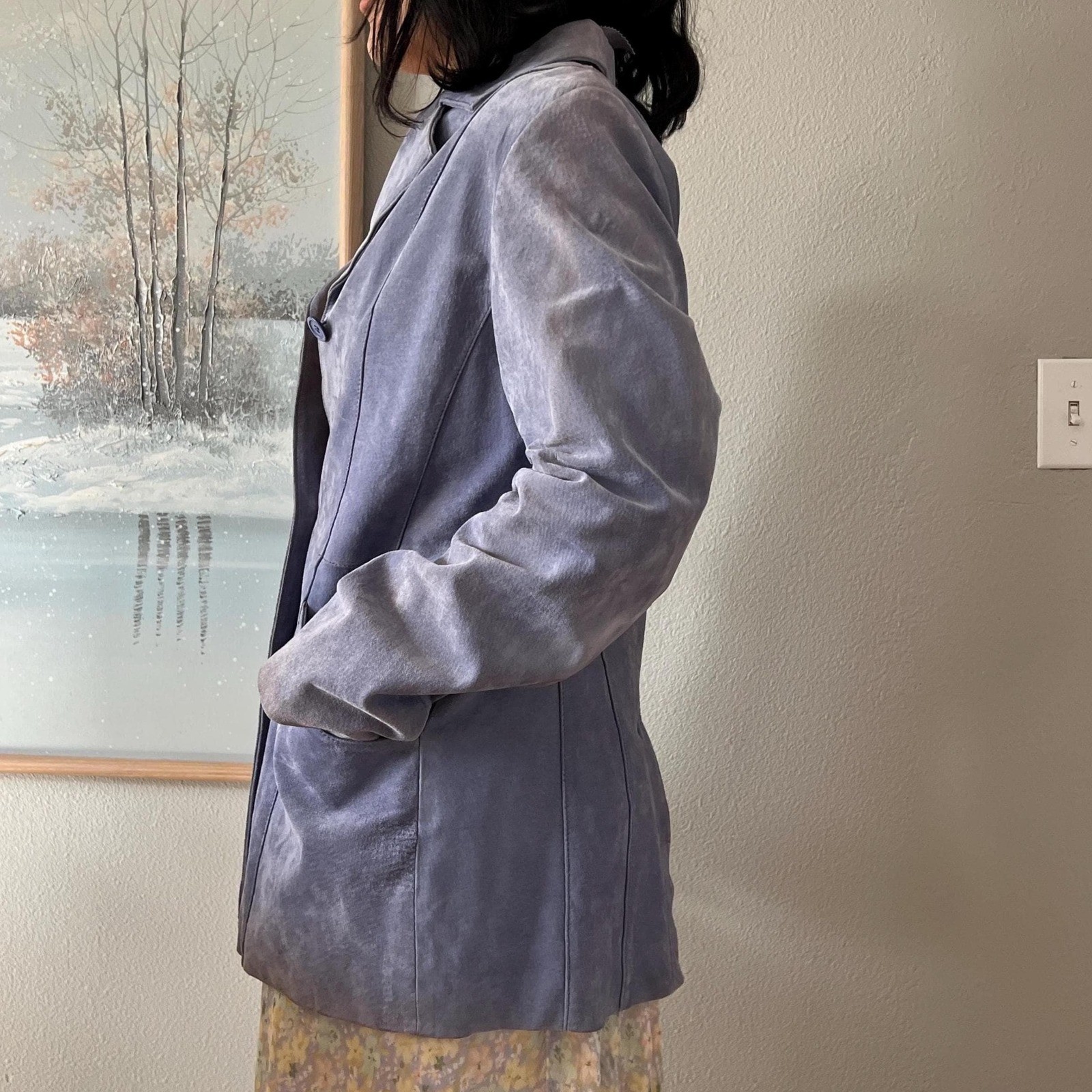 Vintage 1990s Lavender Suede Jacket Minimalist Leather Blazer Lage