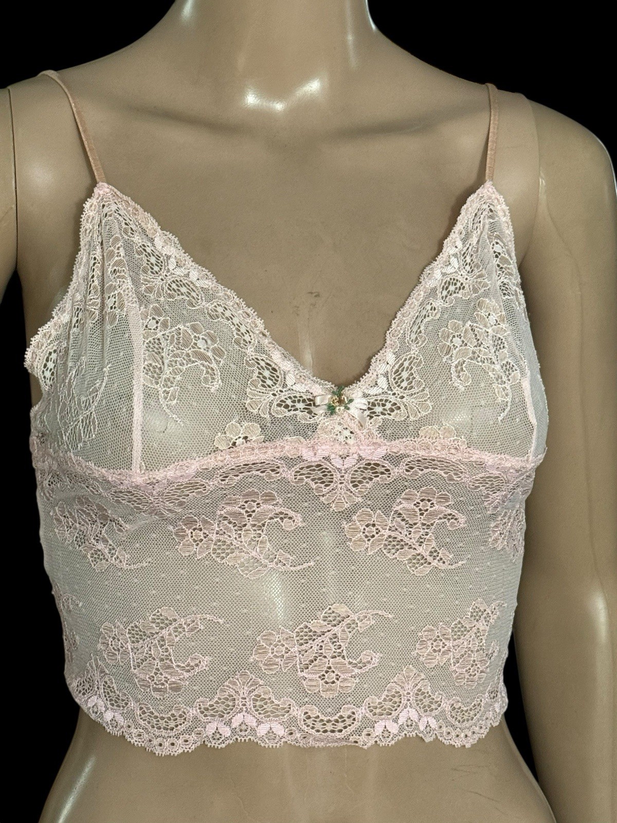 Victoria’s Secret Pink Victorian Sheer Lace Flowers Cami Panty Set Sz Small VTG
