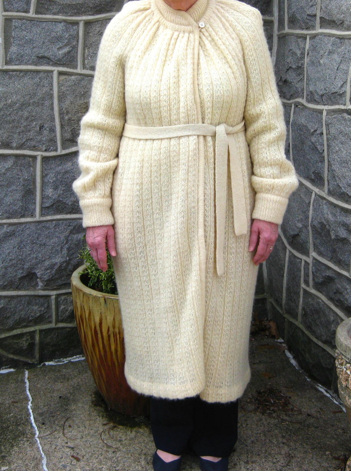 I.B. Diffusion Mohair Wool Long Ivory Cream Sweater Coat Size L Vintage 80s