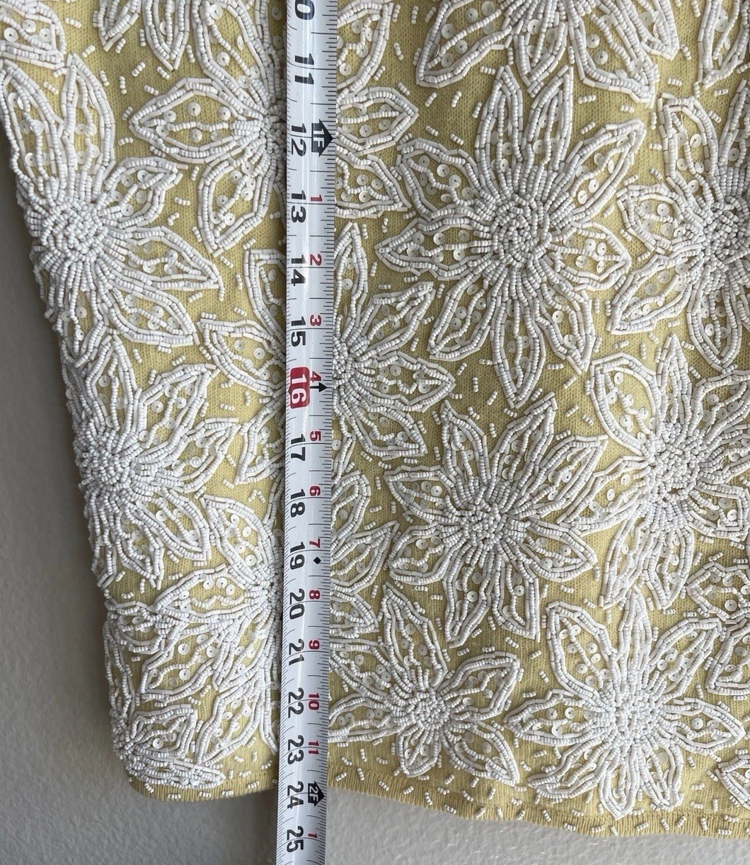 Cavanagh’s 1960s yellow pure wool shell top White Beaded