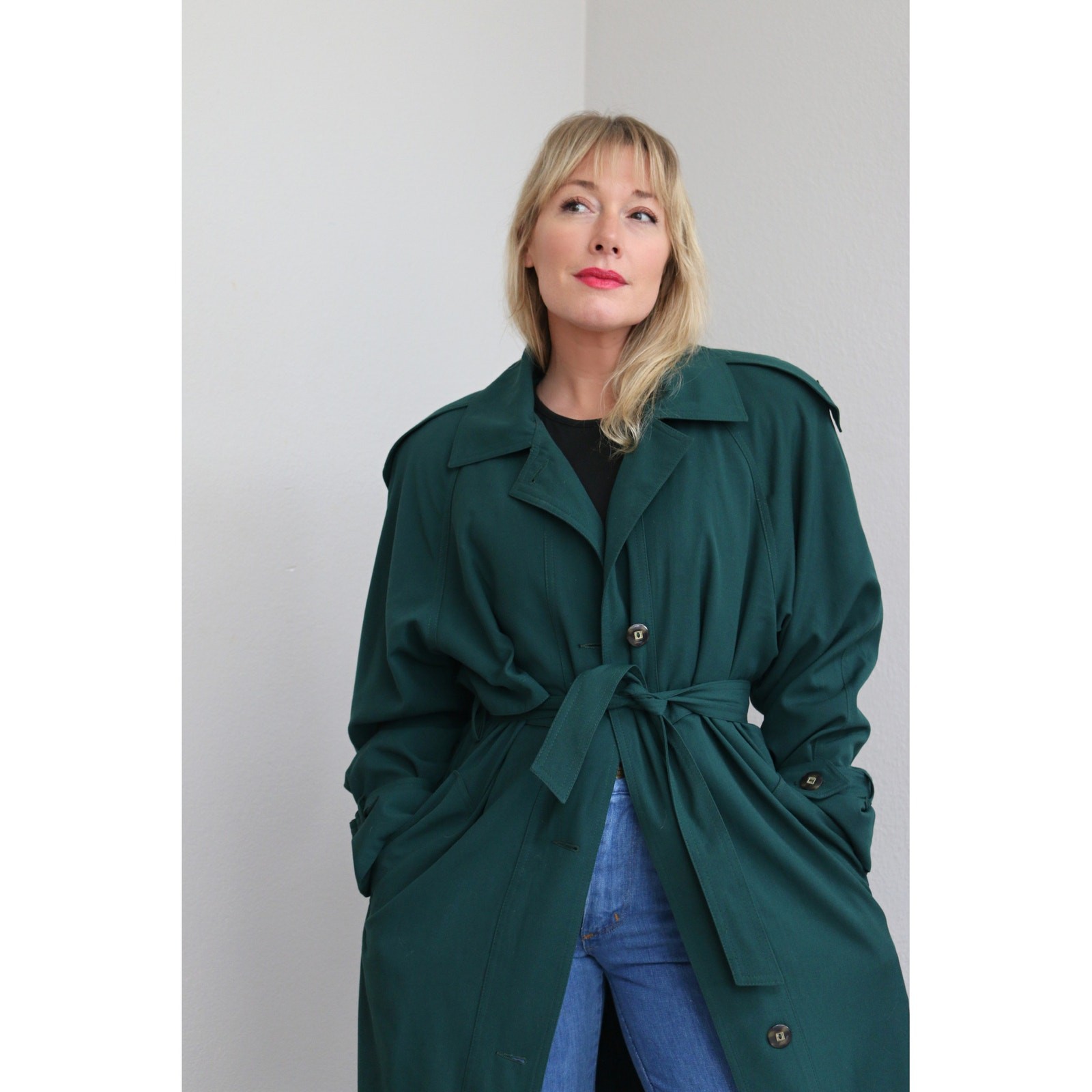 1980’s Vintage Classic Evergreen Full Length Belted Trench Coat ~ Women’s MD LG