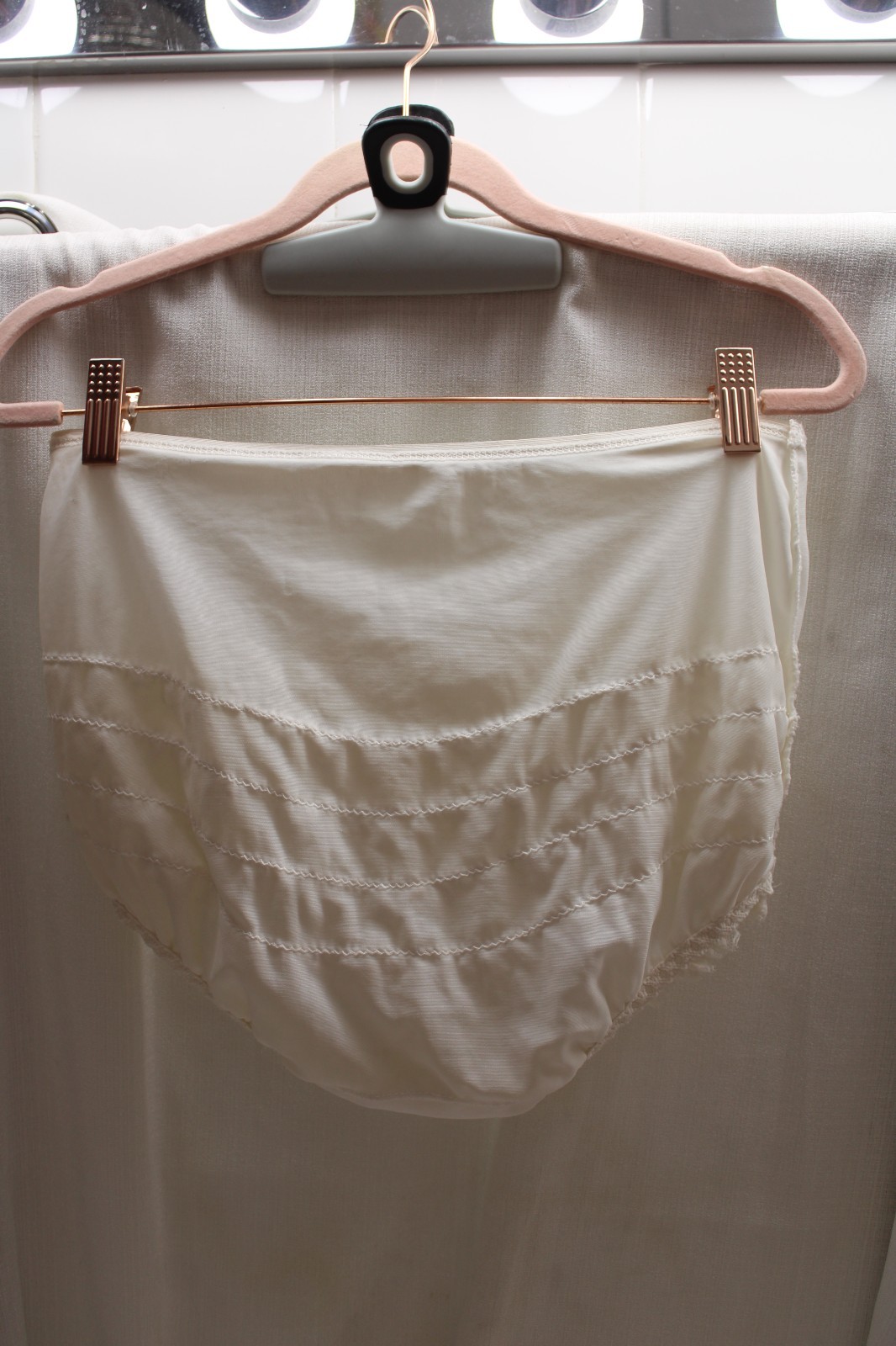 Sissy VtG. Nylon Lace Rhumba/Ruffle Schoolgirl Babydoll Panties White Briefs M
