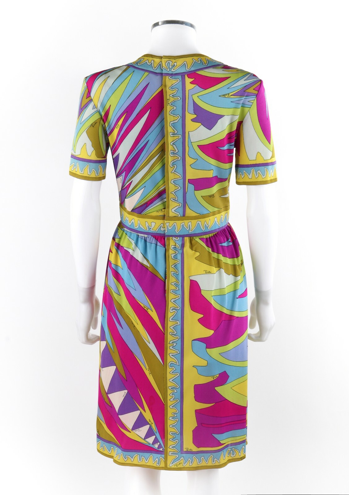 EMILIO PUCCI c.1960’s Abstract Stripe Op Art Signature Print V-Neck Sheath Dress
