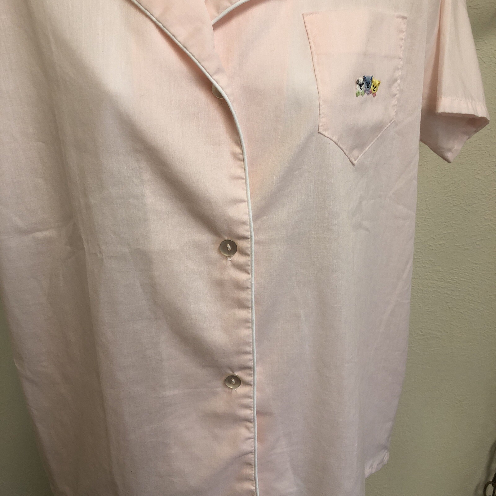 Vintage Katz Pink Cotton Blend Pajamas PJ’s 3 kitten pocket 2 Piece