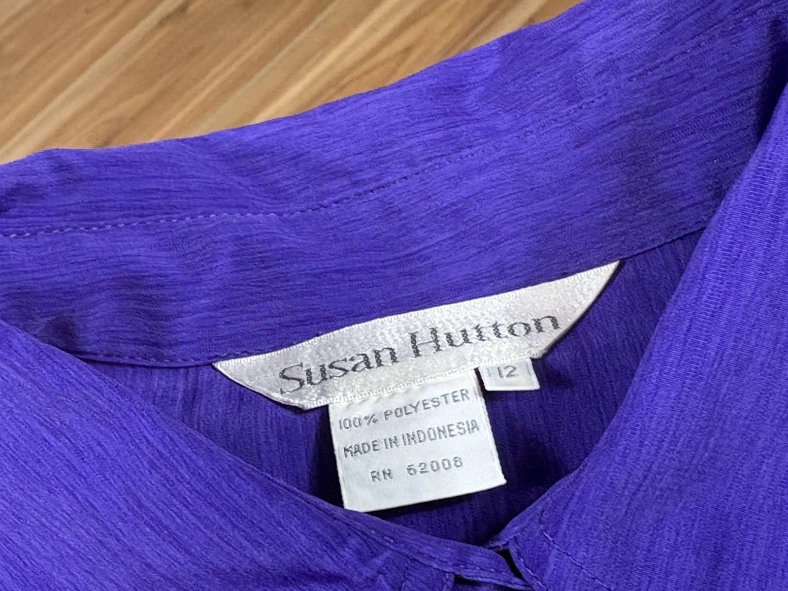 Vintage 80s Susan Hutton Purple Blouse 12 button up long sleeve pockets