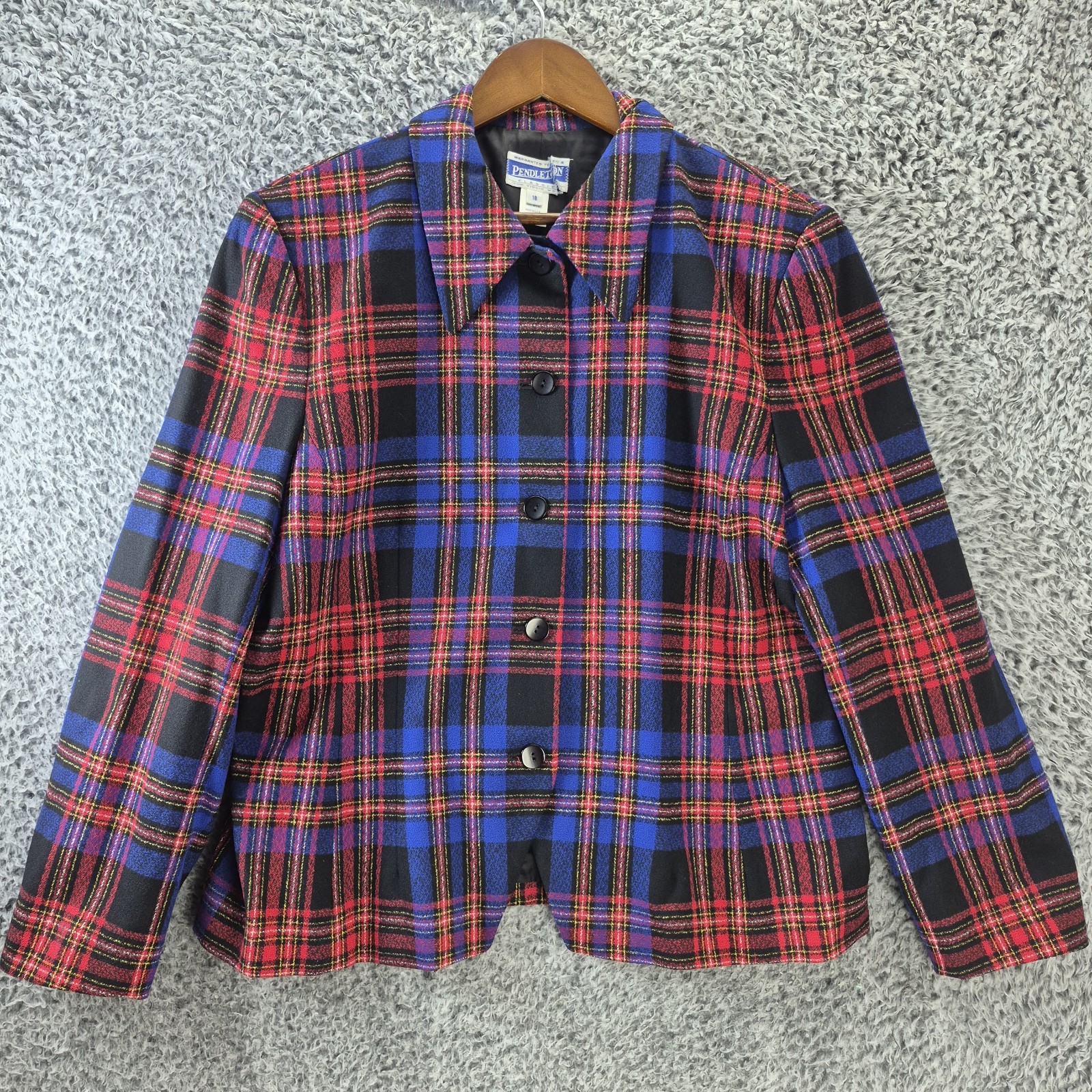 Pendleton Blazer Womens 18 Tartan Plaid Jacket Vintage 100% Virgin Wool Business