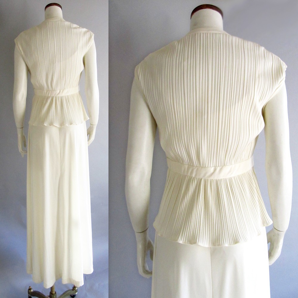 Vintage 1970s Pleated Peplum Top Maxi Dress Set Grecian Casual Bridal