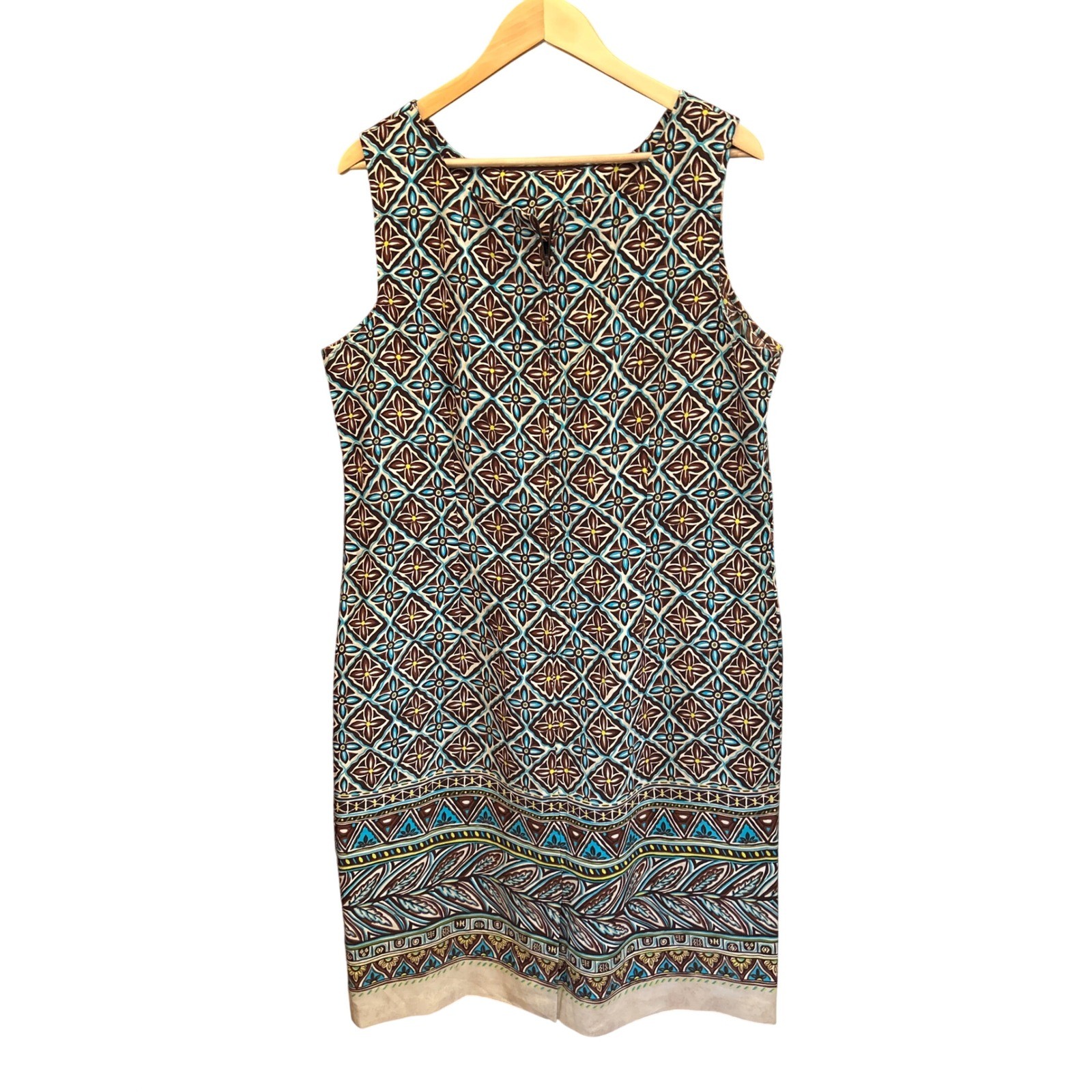 Vintage Sag Harbor Shift Dress Geometric Mod Bohemian Brown Turquoise Size 18