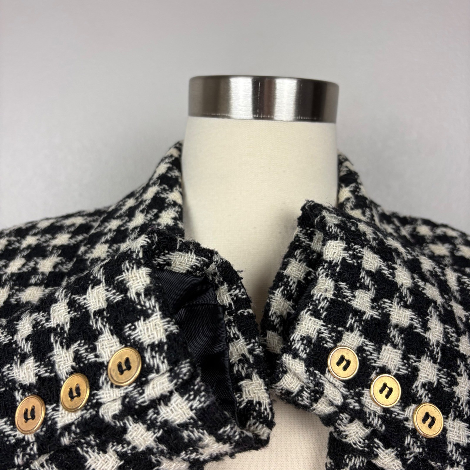 Lizwear Petite Vintage Houndstooth Blazer Size 4P Black White Academia Classic