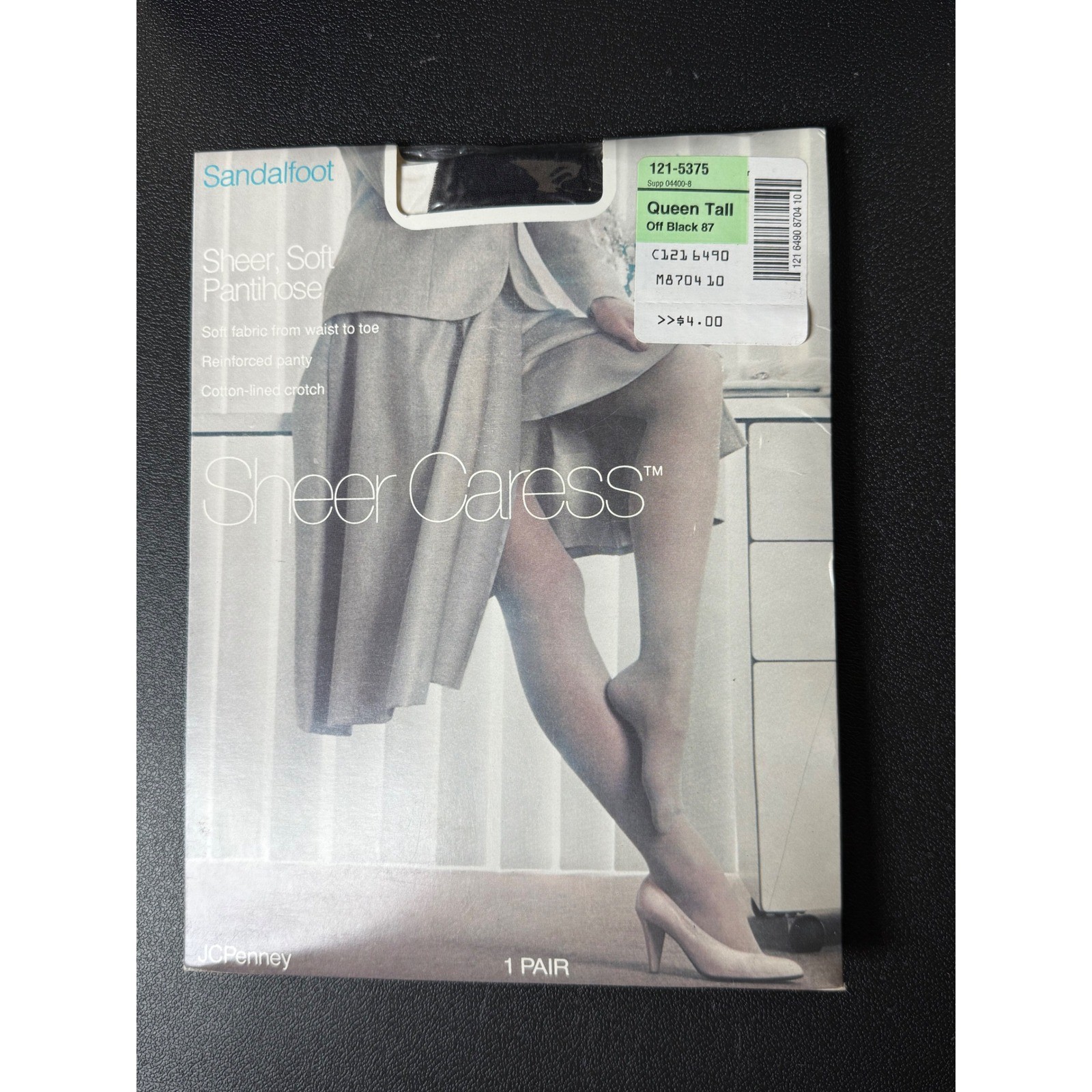 JCPenney Sheer Caress Pantihose Queen Tall Off Black 87 Sandalfoot Vintage NEW