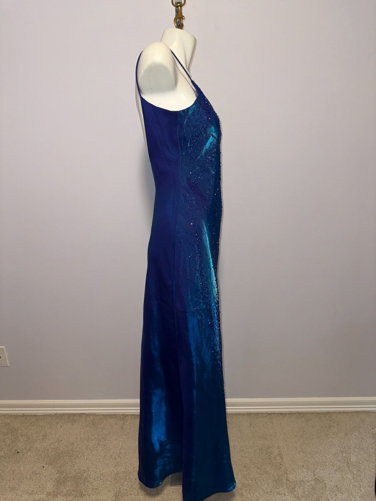 Vintage Y2K Niki Womens Size 6 Blue Purple Iridescent Beaded Prom Gown Dress