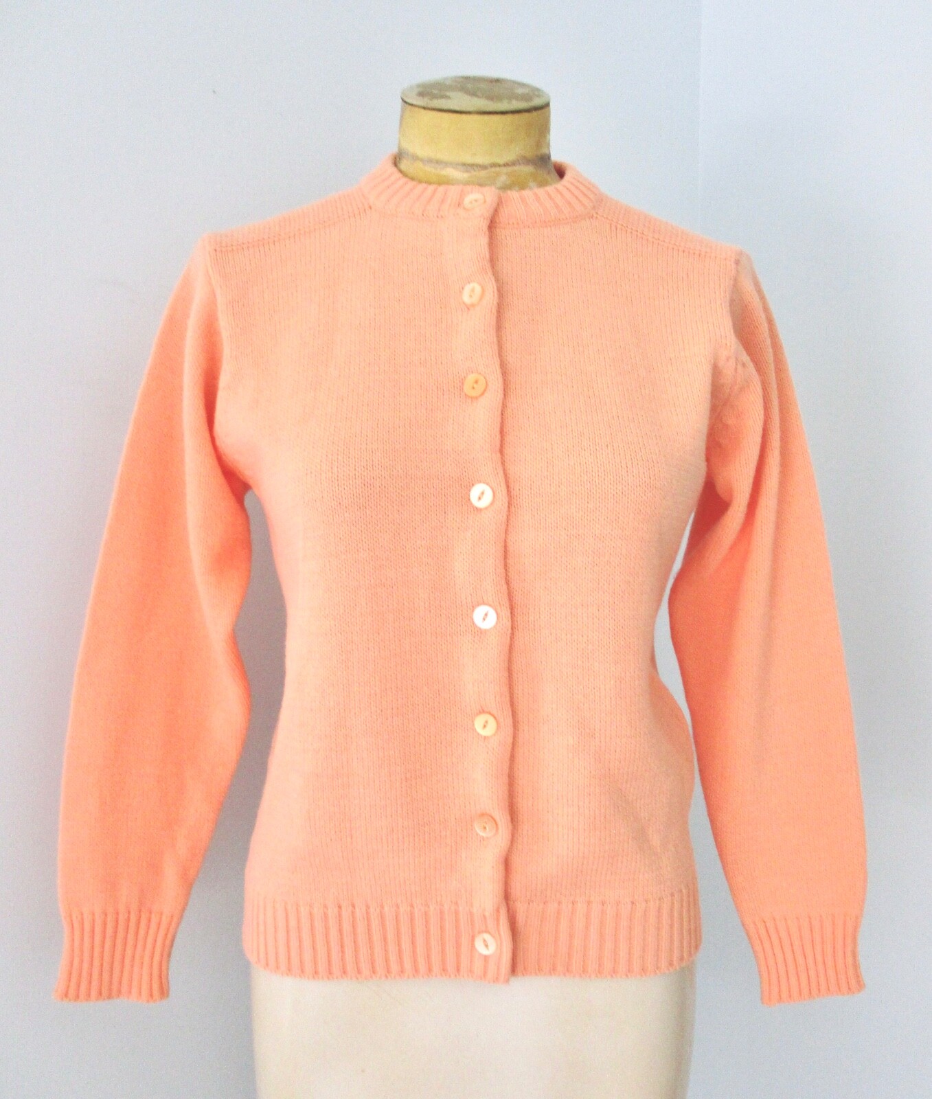Vtg 60s 70s Creamsicle Orange Acrylic Cardigan Sweater Fully Fashioned 36