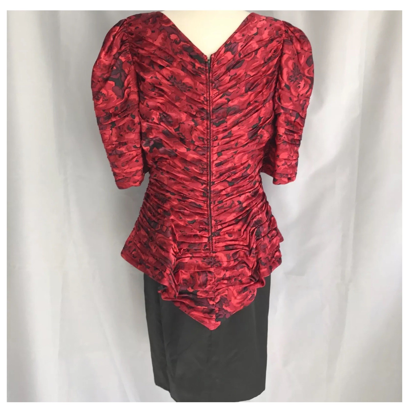 Vtg Jarin 1980s by Ruben Panis Ruched Floral Popover Short Sleeve Dress 16