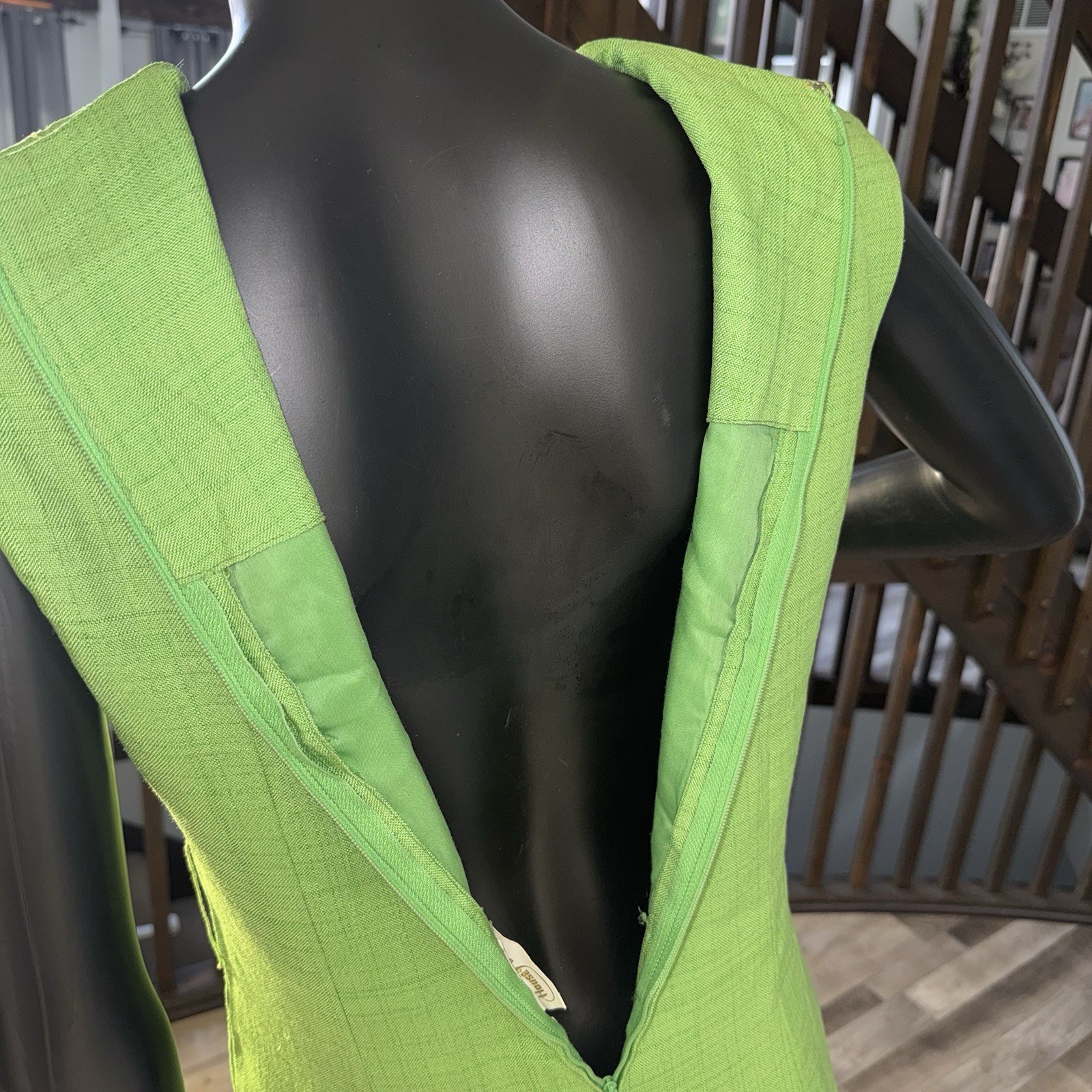 Vintage 1960s House Of Brunel Princess Dress Lime Green Linen ILGWU Mod MCM✅desc