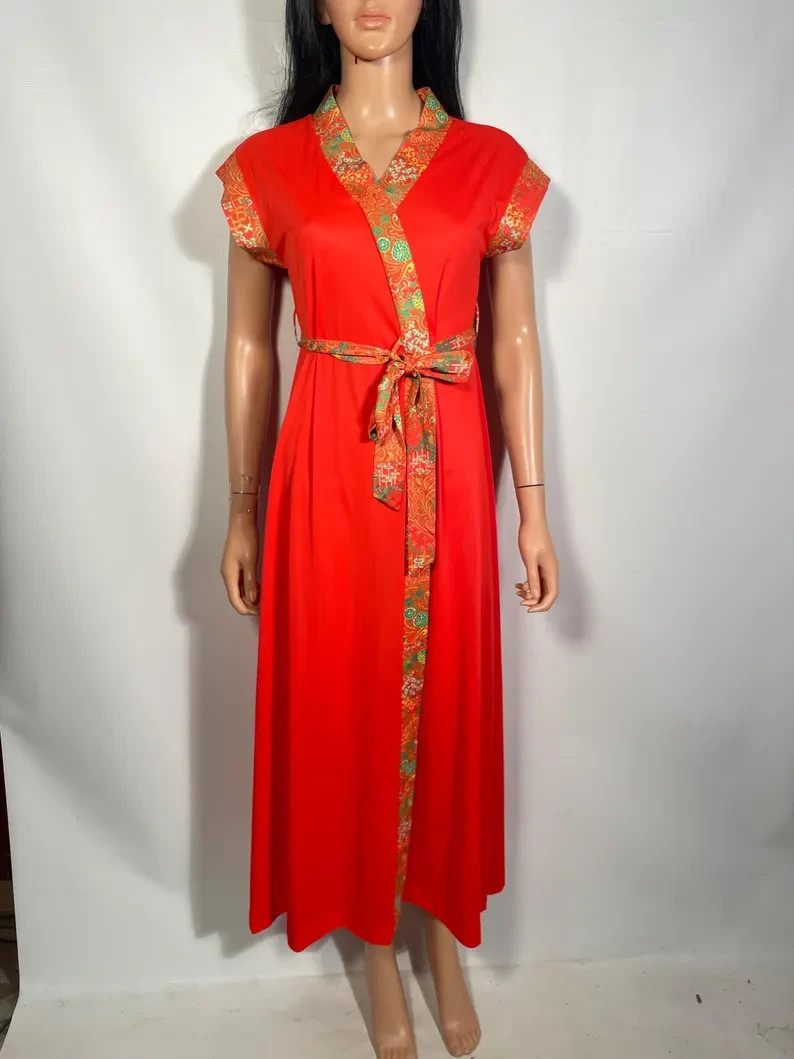 Vintage 1970s Asian Inspired Loungewear Dress Size S