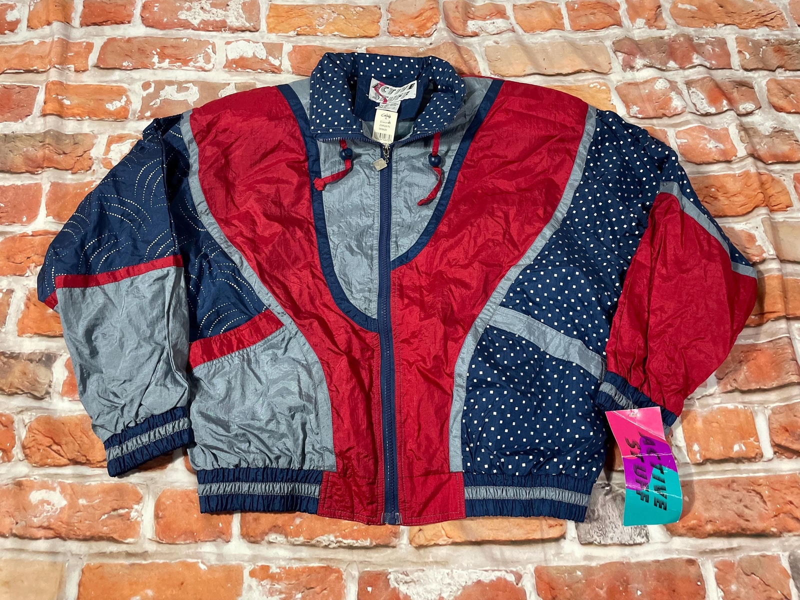vintage funky 80s windbreaker jacket – fits M/L – 1980s shoulder pads geometric