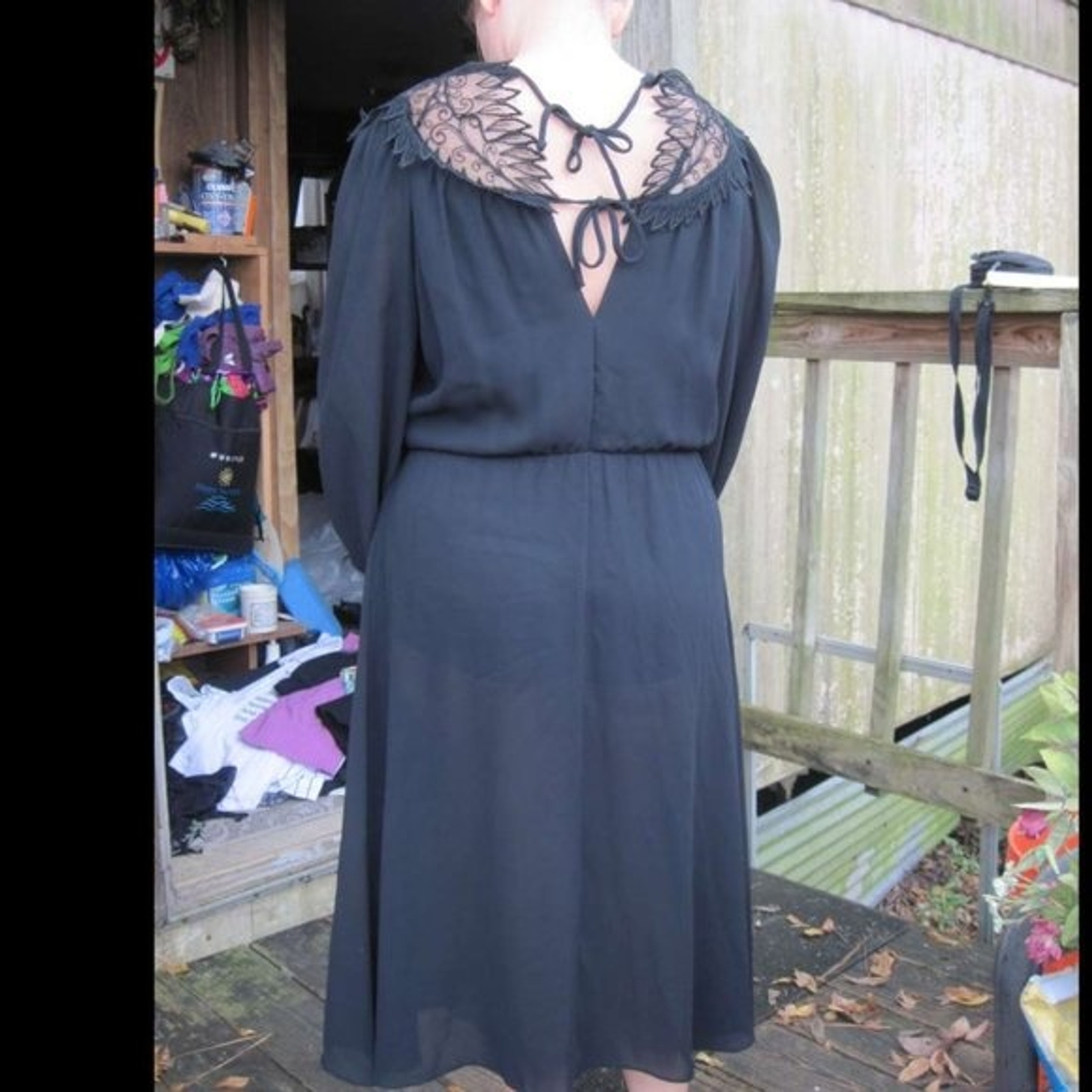 Argent Fille Ltd. Black 7 / 8 Dress Mesh Floral Neck Accent Translucent U.S.A.