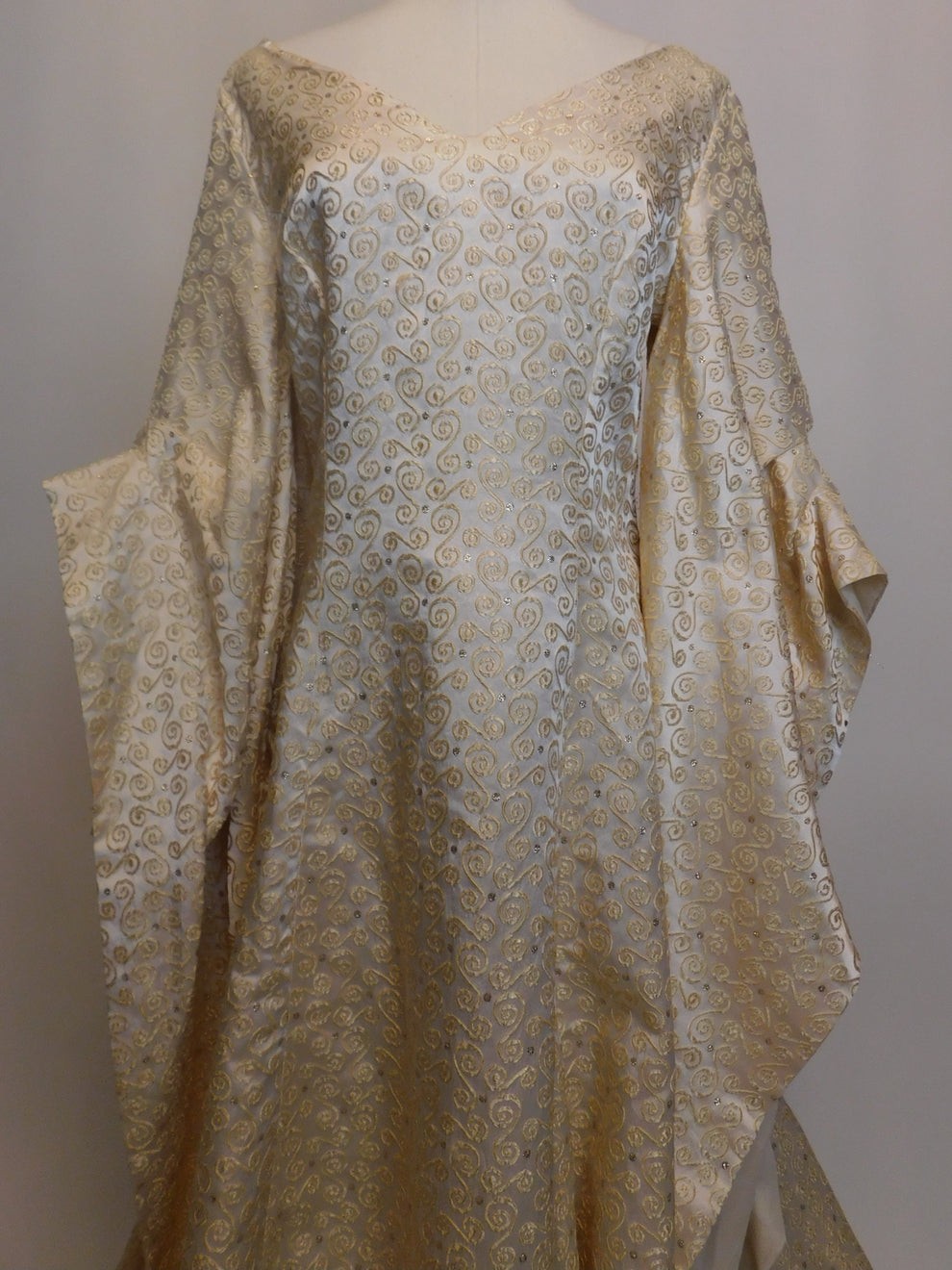 1930s Vintage Spanish Silk Gold Embroidered Medieval Brocade Gown