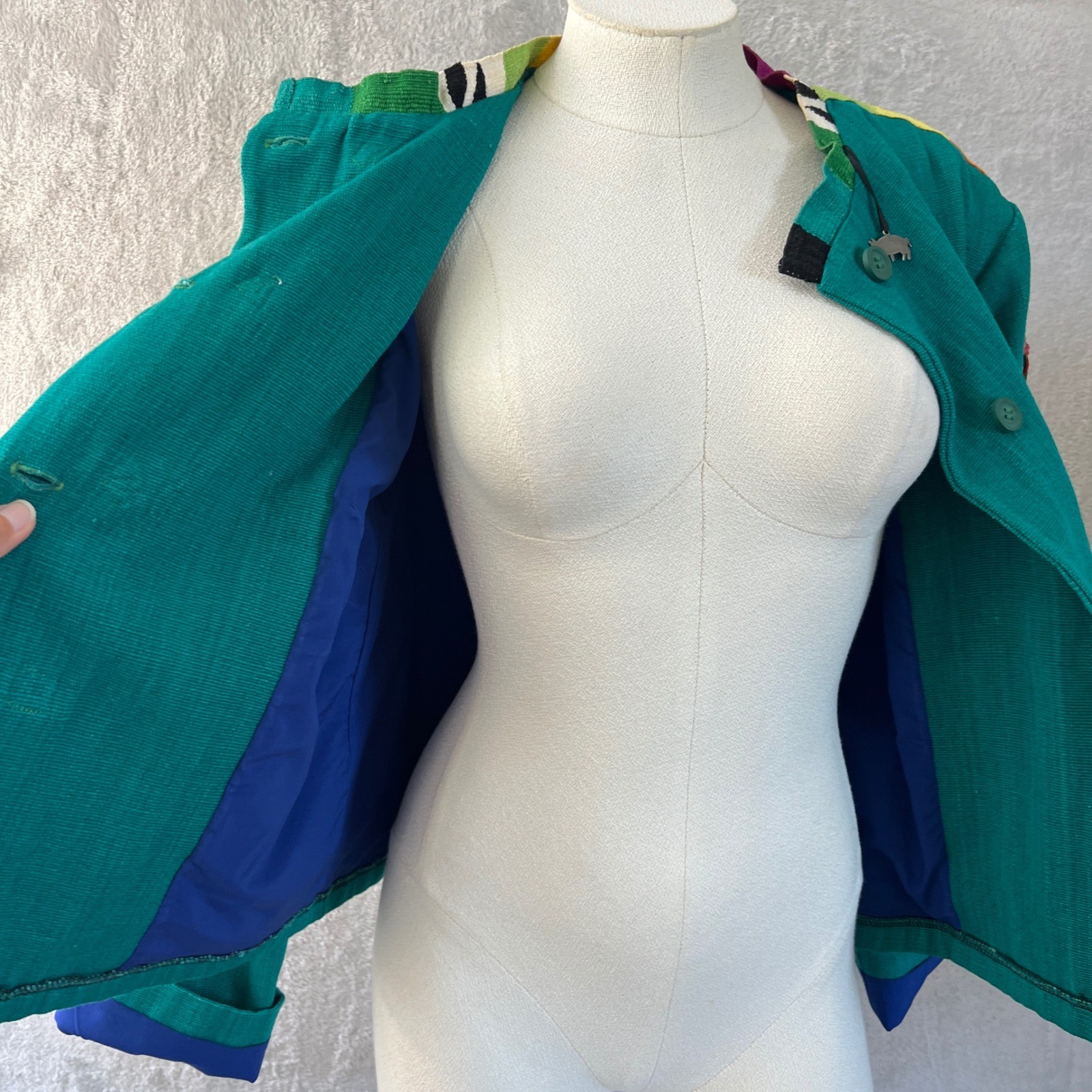 Vintage Women’s Art To Wear Pom Pom Jacket Green size Medium colorful funky