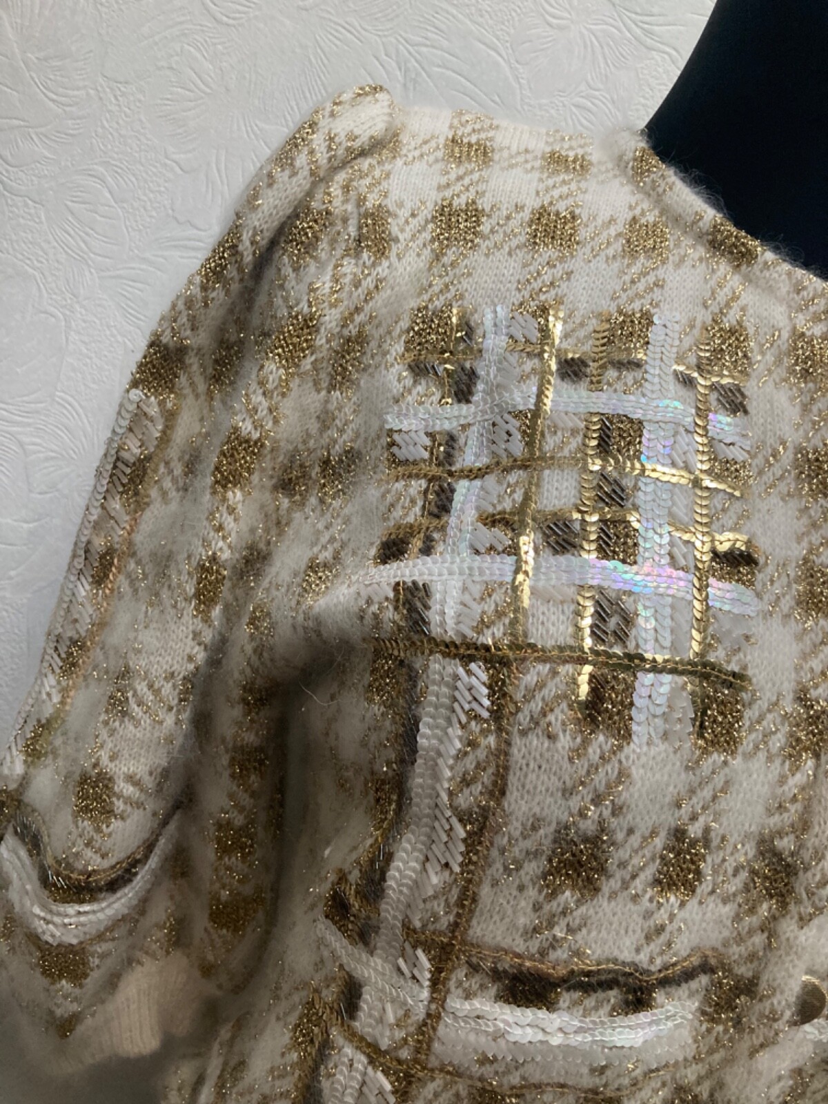 Vintage 1980s Custom Made Angora, Wool Sparkling Knitted Cardigan size S-M.