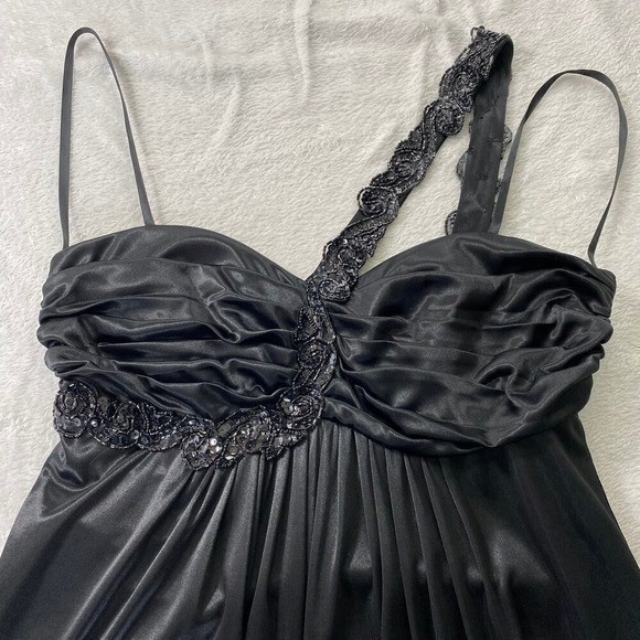 VTG Y2K B. Smart One Shoulder Babydoll Mini Dress 7/8 Black Sequins Strap Party