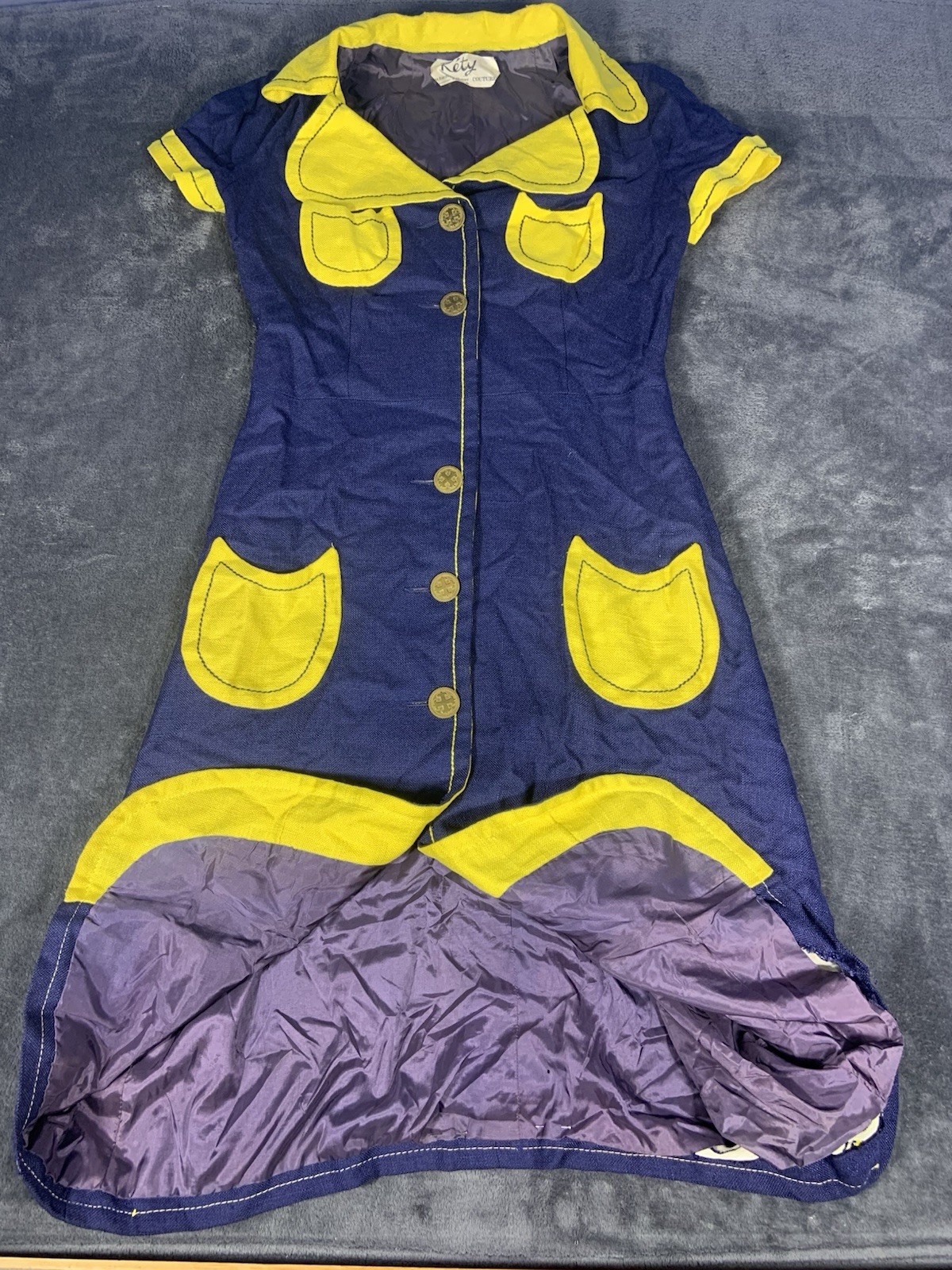 1960s Réty couture Honoré Paris vintage Navy Blue Sailor Dress Rare Size Medium