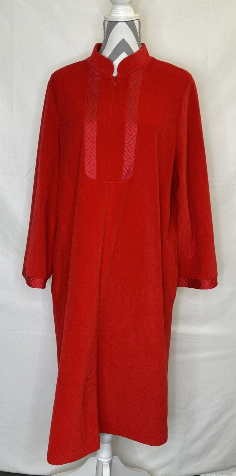 Vintage Vanity Fair Velour Zip House Coat / Robe Size Lg Red Quilted Detail