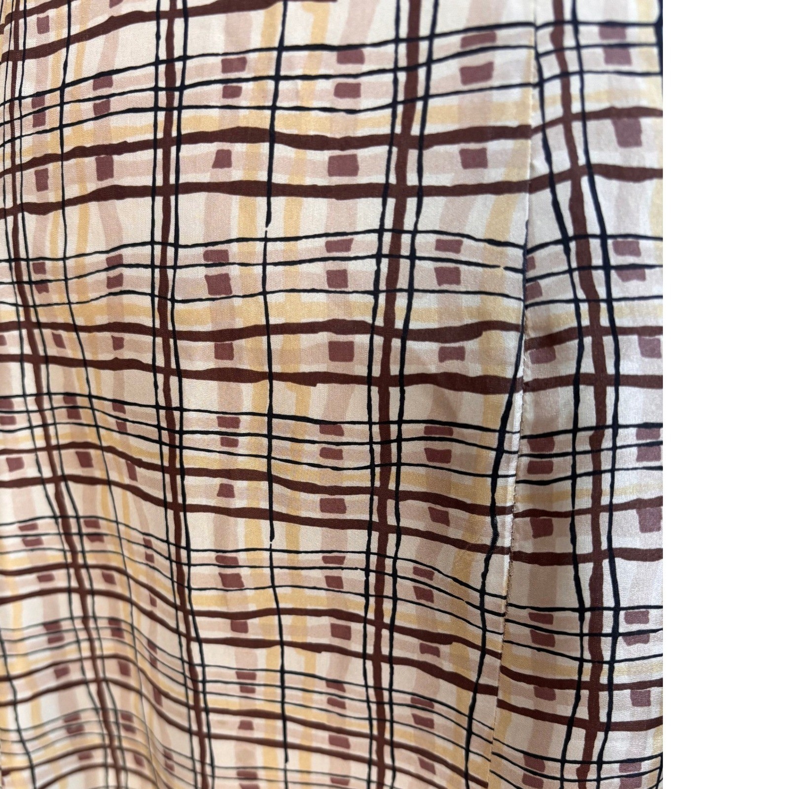 Plaid A-Line Melrose Studio Petites Button Side Tan Brown Midi Skirt Vintage