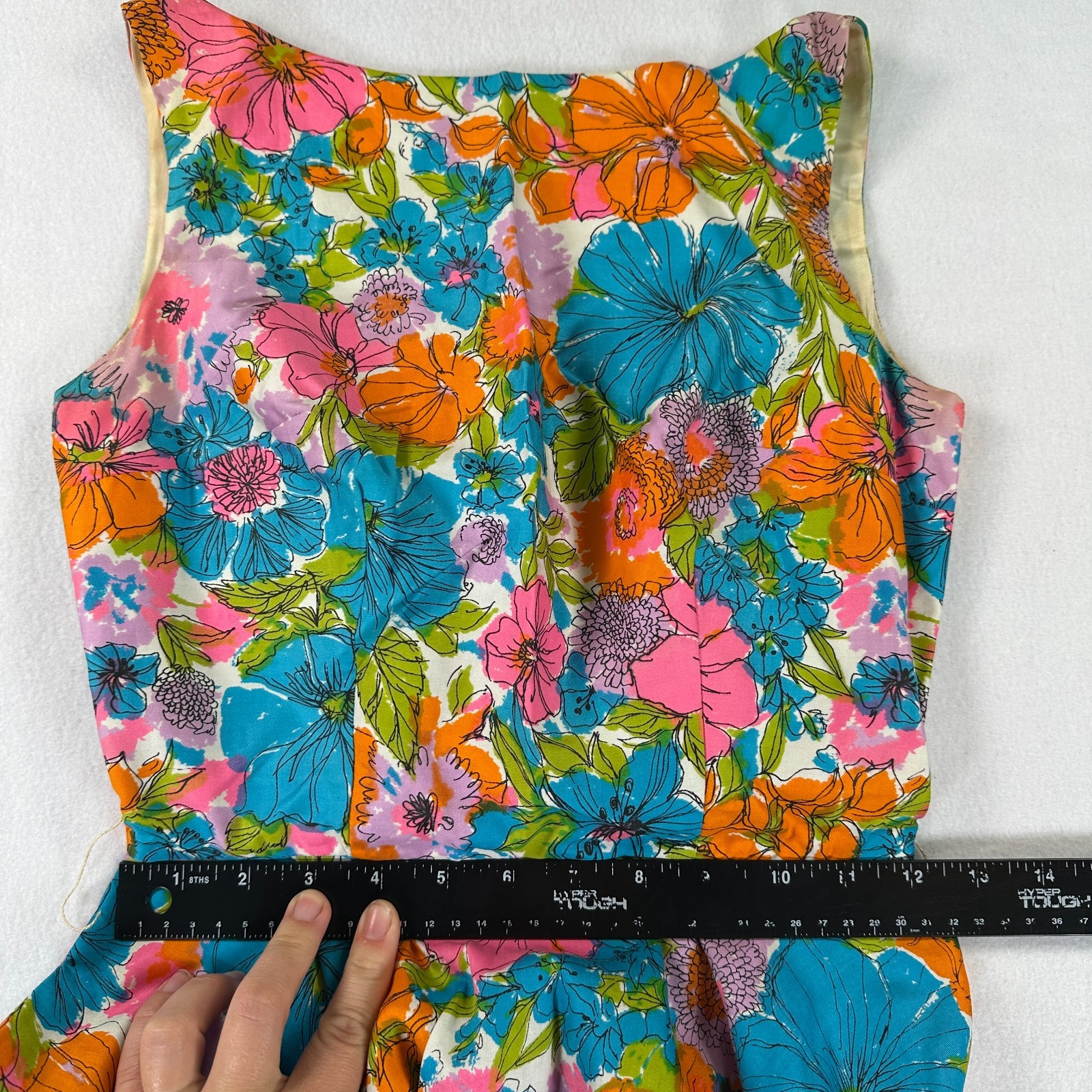 1950s 1960s Vintage Dress Full Skirt Bright Colorful Floral Low Back Statement