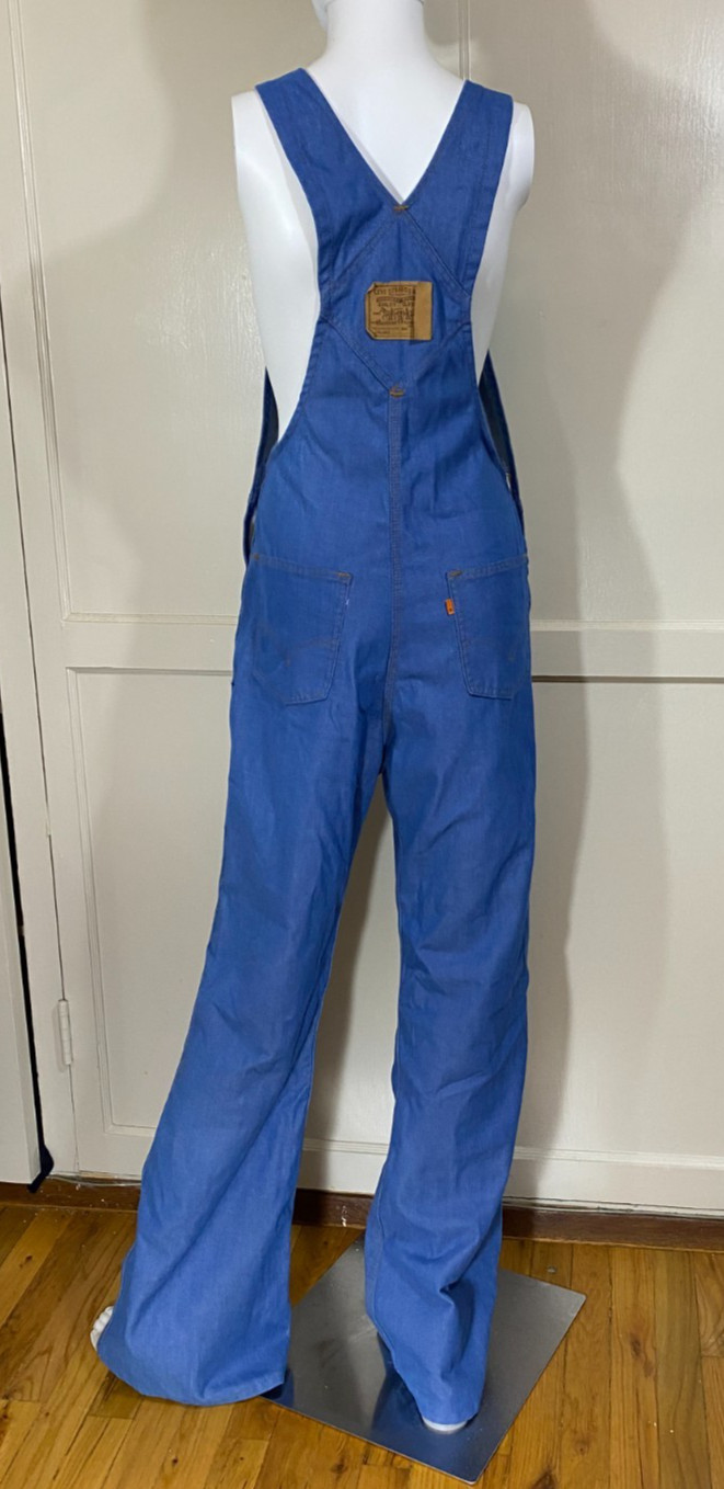 VINTAGE 70s Levis 799 Overalls Double Blank Orange Tab Flare Tags Attached 30×33