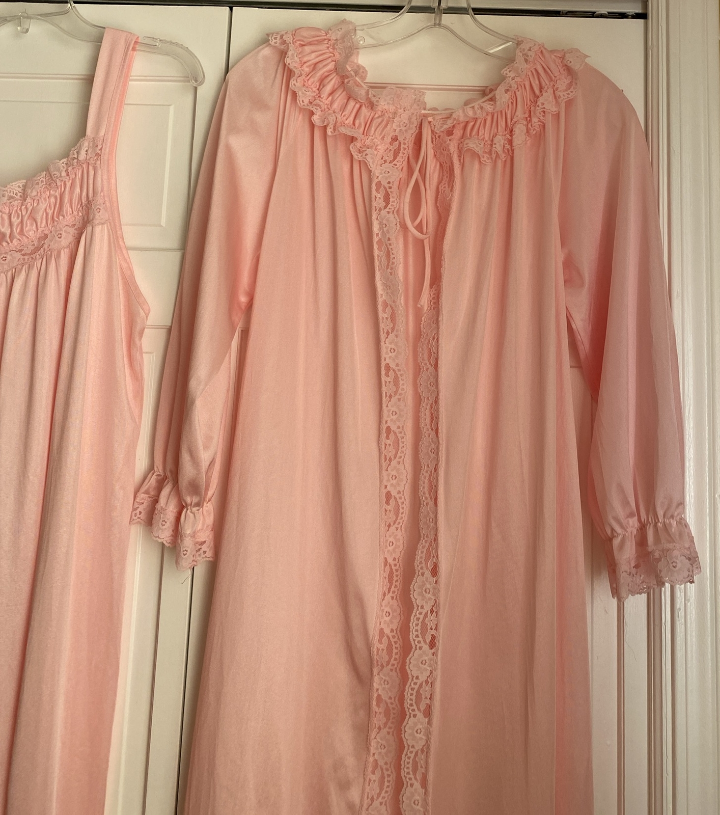 Vintage Glencraft Nylon w/ Lace Peignoir SET Long Nightgown Robe Lingerie Medium