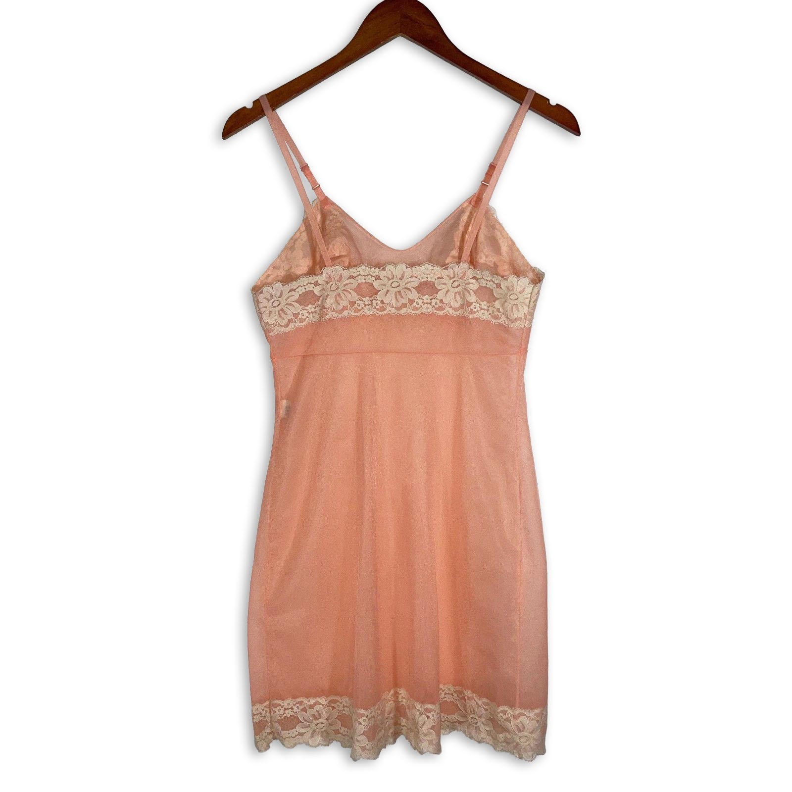 Vintage 1960s Gossard Artemis Peach Pink Lace Full Slip Dress 34 Short