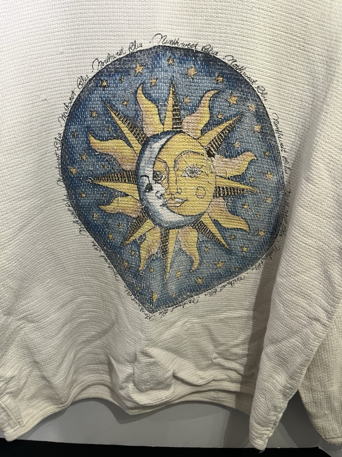 Vintage 90s Northwest Blue Celestial Tapestry Shirt Sun Moon DISTRESSED/AS-IS