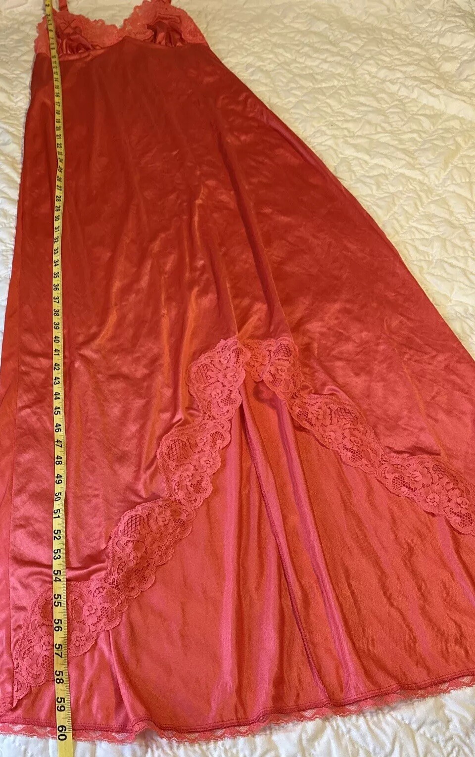 Vtg Jenelle Of California Low Cut Sexy Coral Lace Nightgown Lingerie Large