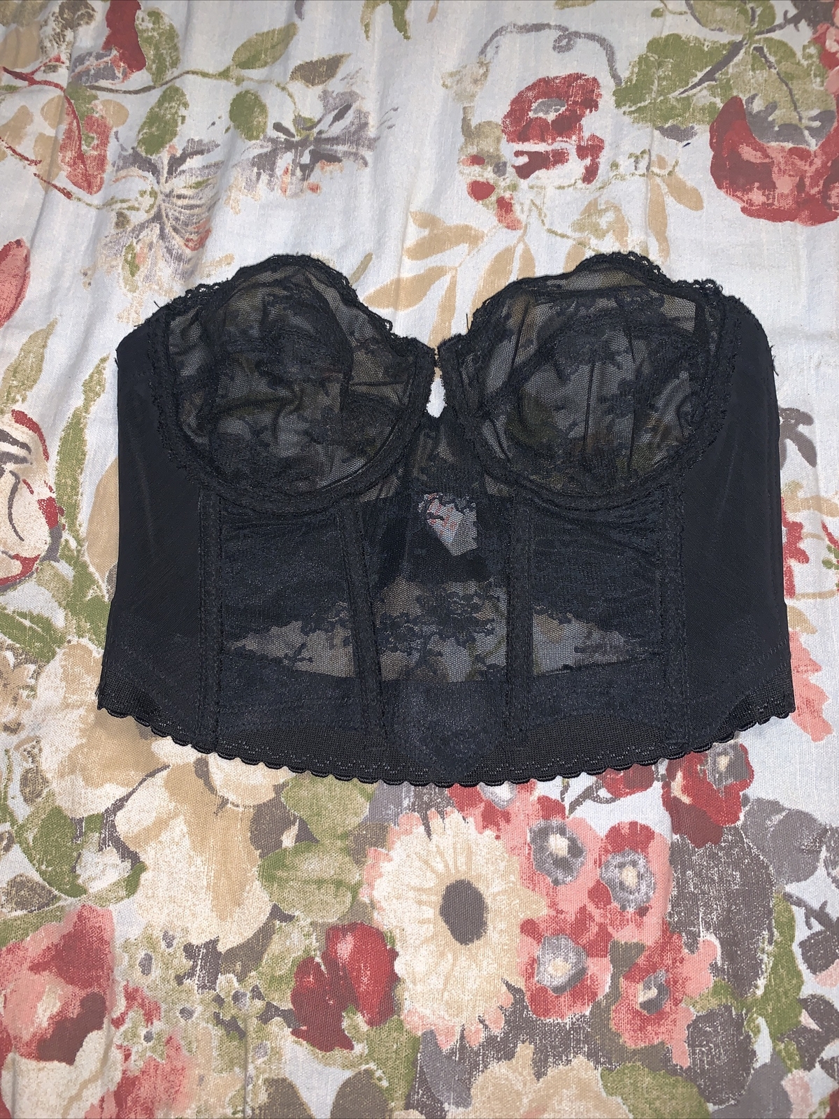 VtG Young Smoothie Strouse Adler BackLess Black Chiffon Lace Bustier Bra 38B USA