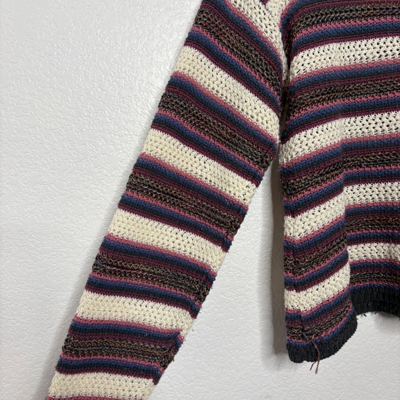 Vintage Croquet Club Striped Crochet Knit Sweater Womens Large Multi Color USA
