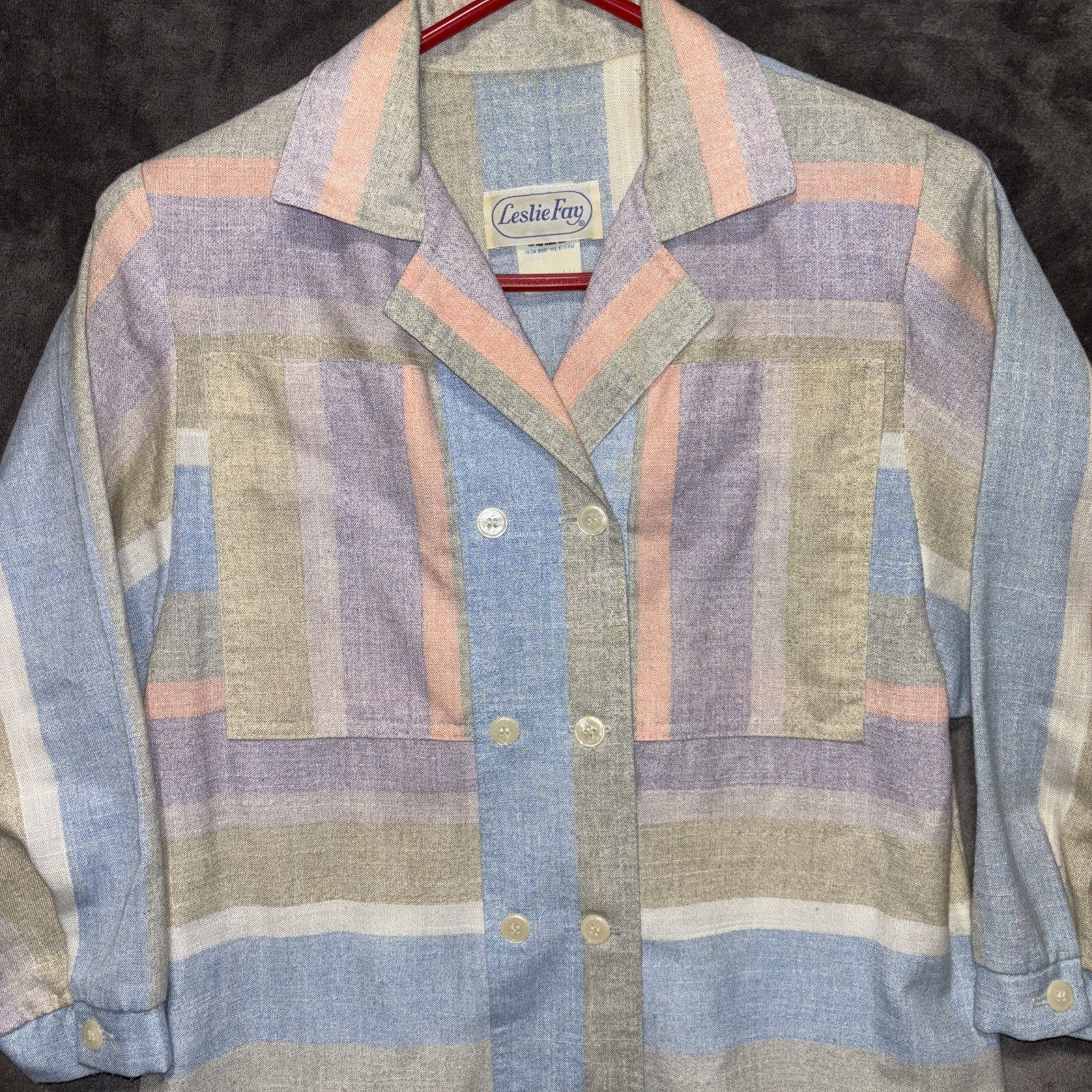 Vintage 70/80s Leslie Fay Dress 10 Water Pastel Shirt Dress Union Made Grandma