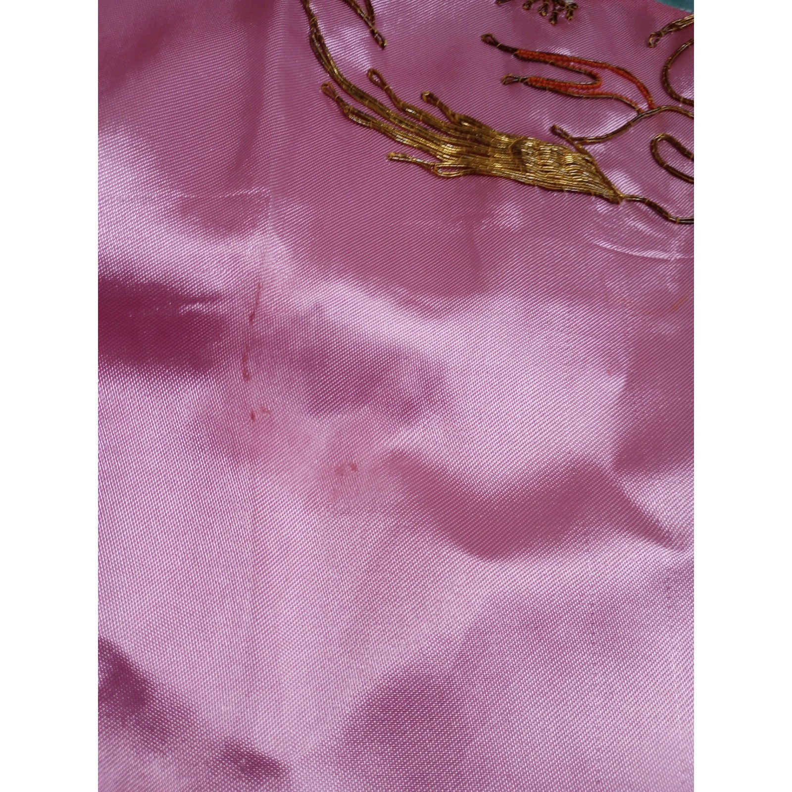 Vintage Pink Aqua Satin Dragon Embroidered Blouse Mandarin Collar