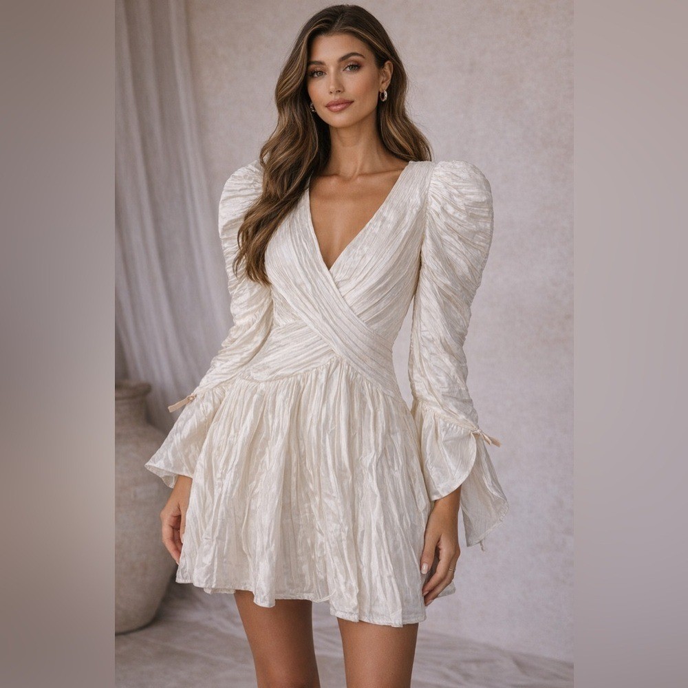 Retrofete Evelyn Dress White Puff Sleeve Mini NWT XS