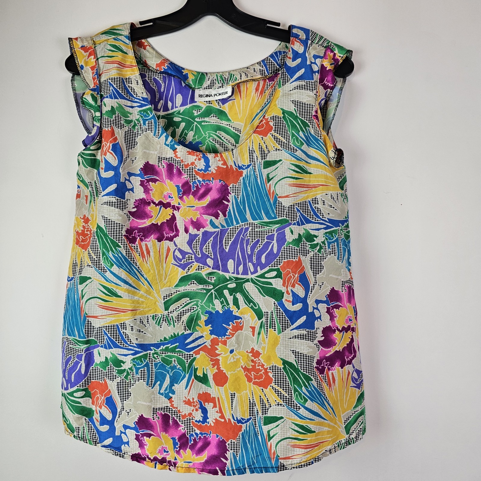 Regina Porter 80s VTG Silk Blouse Colorful M Miami Vice Floral Top Secretary