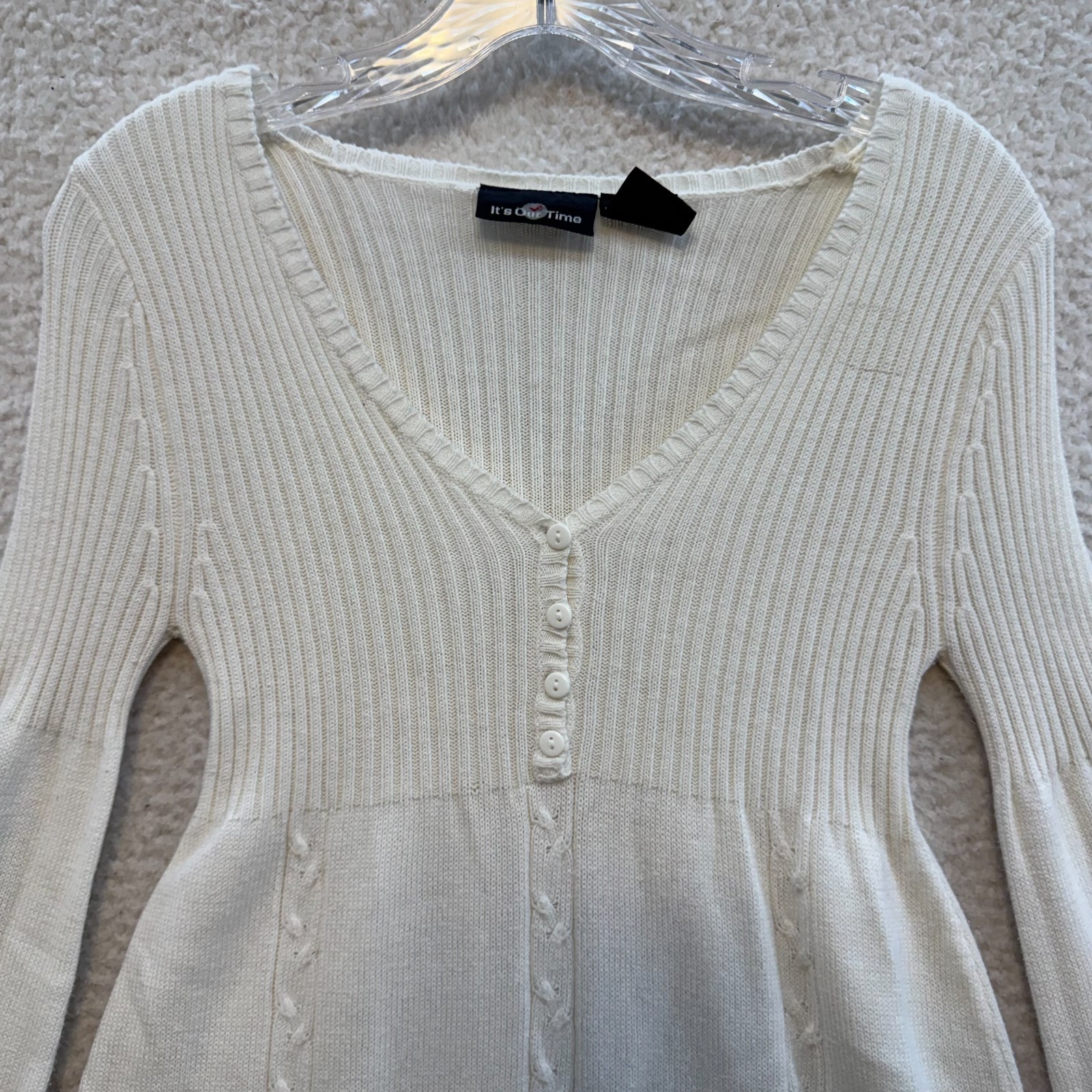 Y2K Vintage Mini Sweater Dress Small Cream Ivory Off White Boho Fairy Grunge
