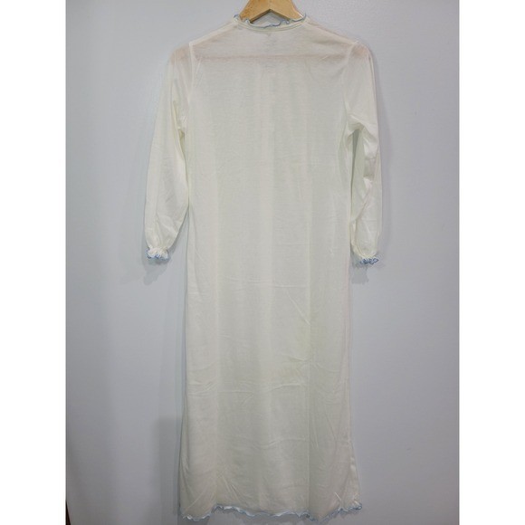 Vintage Cosmo White Cotton Modal Embroidered Nightgown Blue Lettuce Edge Trim L