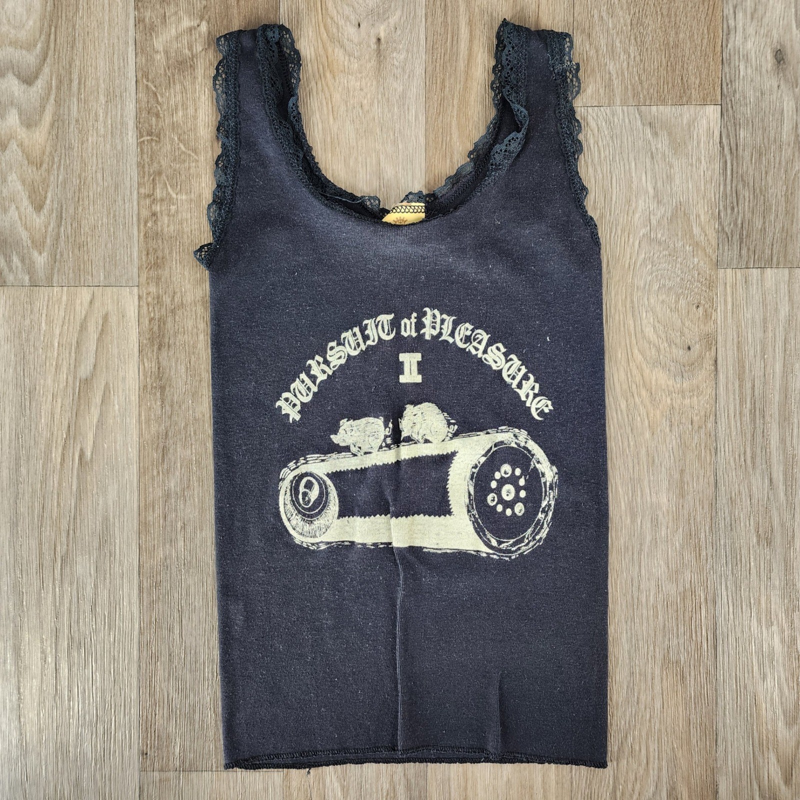 Vintage Pursuit Of Pleasure Lace Trim Tank Top USA Made Womens Medium