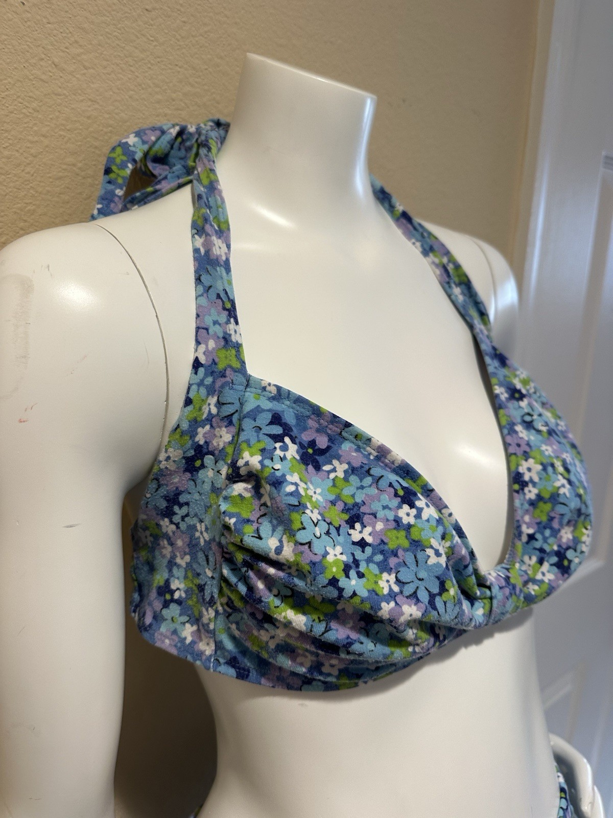 Vintage 90’s Bermuda Beachwear Floral Cotton Polyester Bikini Top Boy Shorts L