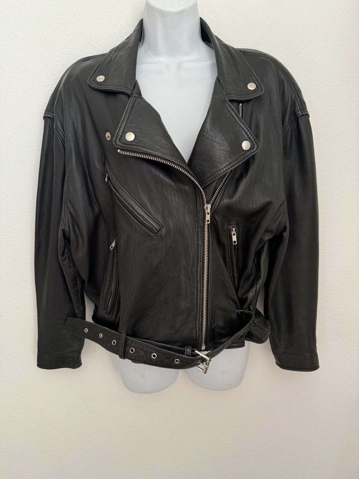 BP Nordstrom Vintage Women Black leather Biker motorcycle jacket S 80s Grunge